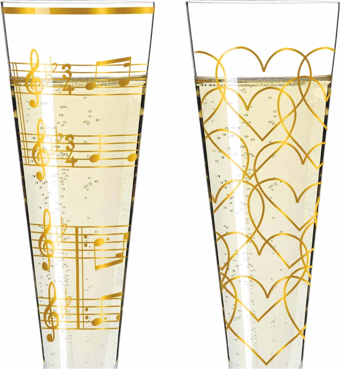 RITZENHOFF 6031006 Champagne Glass 200 Ml - Goldnacht Duett Best of 2022 Series, Pack of 2 with Real Gold - Made in Germany image number 1