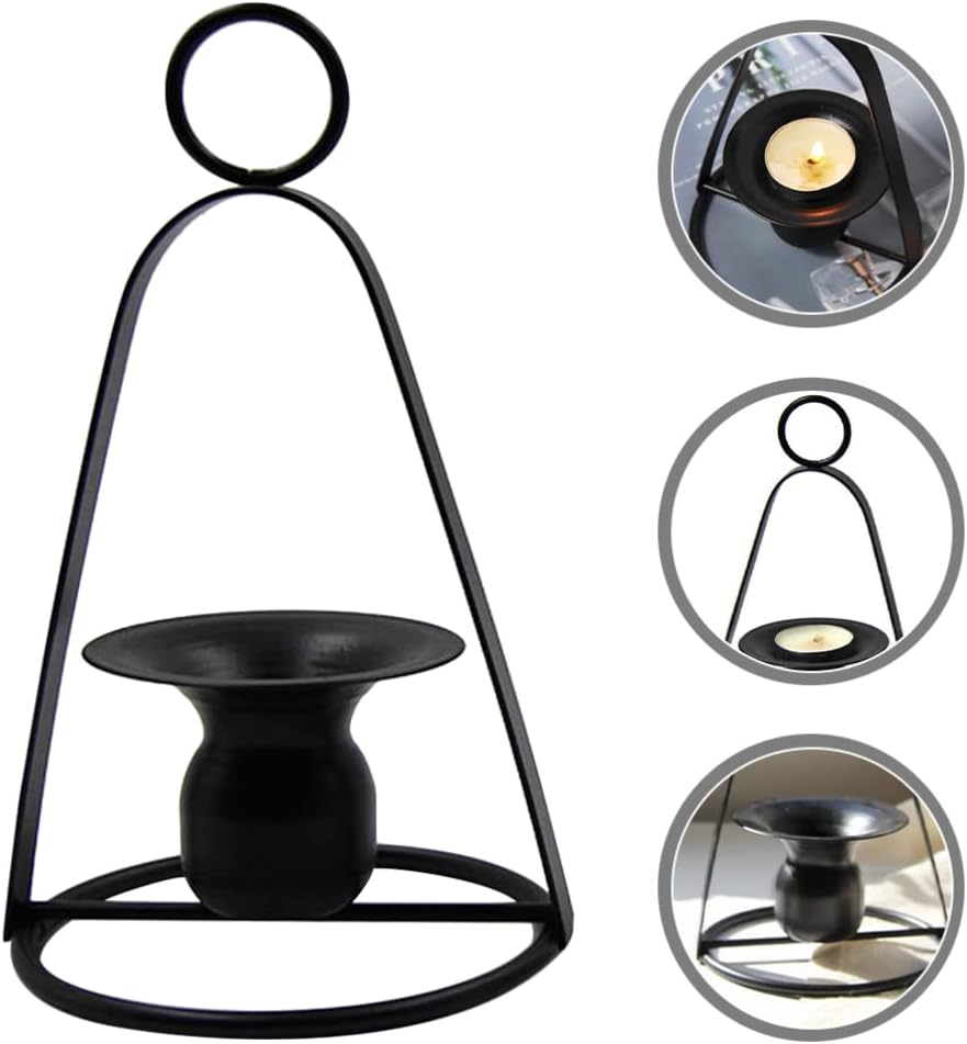 Operitacx Portable Candle Holder Metal Candlestick Holder Tall Candlesticks Hanging Candle Holder Short Candlesticks Handheld Candle Stick Holder Table Candles Dining Table Iron Accessories image number 1