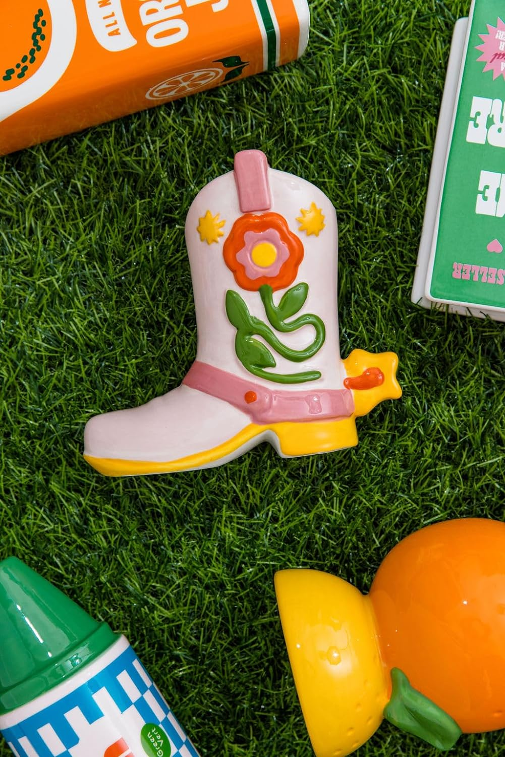 Ban.Do Small Cowboy Boot Vase, Colorful Ceramic Shelf Decor for Home or Office, Unique Flower Vase Doubles as Pencil Cup, Giddy Up, (2304012) image number 2