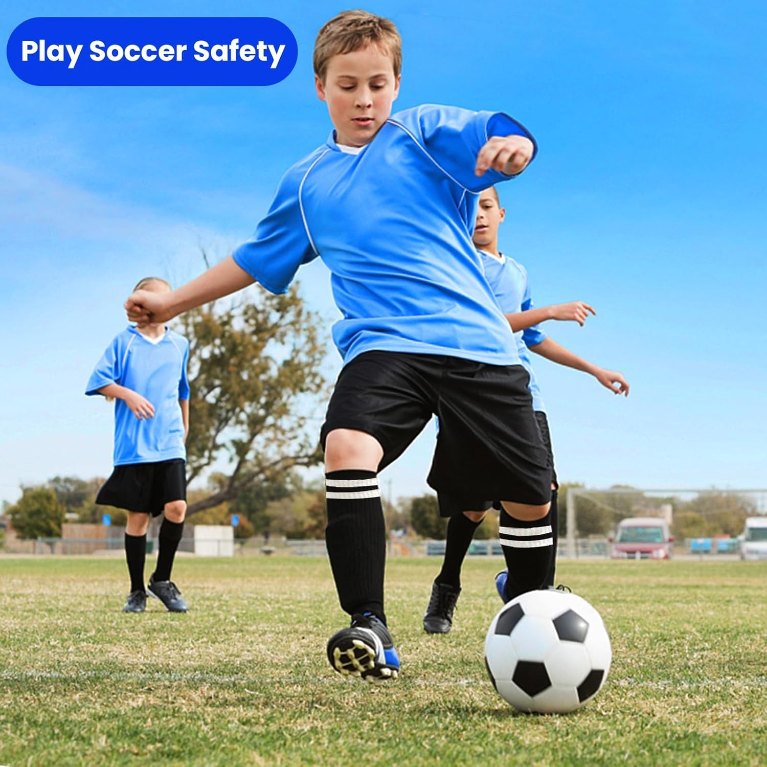 BLAZDEVE 3Pairs Football Shin Guards and Sleeves for Kids Youth, High Elastic Long Soccer Sock Sleeves + Shin Pads, Kids Football Socks for Boys and Girls Leg Calf Protective Gear (M under 15Th) image number 6