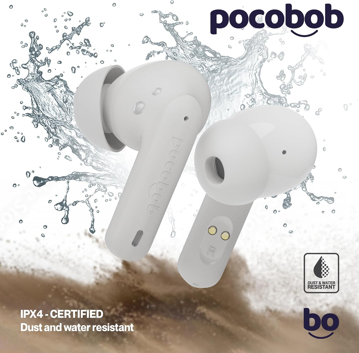 Pocobob 8 Bluetooth 5.3 In-Ear Headphones with Microphone, ENC, App Control, 32 Hours Battery, Touch, USB-C, IPX4 Water Protection - True Wireless Earbuds - Beige image number 4
