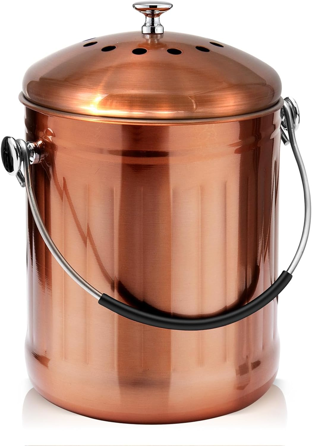 ENLOY Compost Bin for Kitchen Countertop, 1.3 Gallon Matte Copper Stainless Steel Compost Bucket with Lid, Odorless Food Waste Bucket with 2 Charcoal Filters, Indoor Compost Pail with SOFT-GRIP Handle image number 1