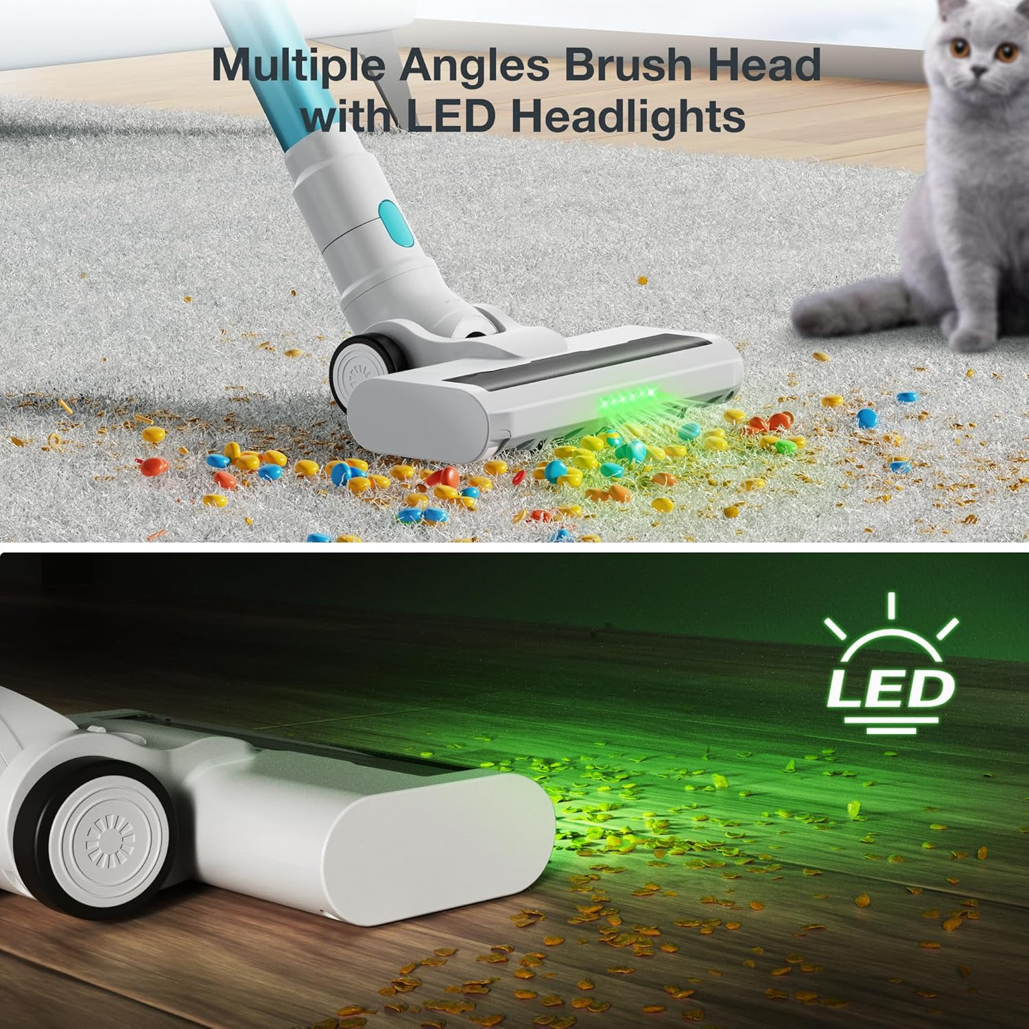 Cordless Vacuum Cleaner, 4-In-1 Lightweight Vacuum Cleaner, 18Kpa / 300W 2-Speed Power with 40-Minute Run Time with Type-C Charger, Tangle Resistant for Pet Hair, Hard Floors and Carpets. image number 3