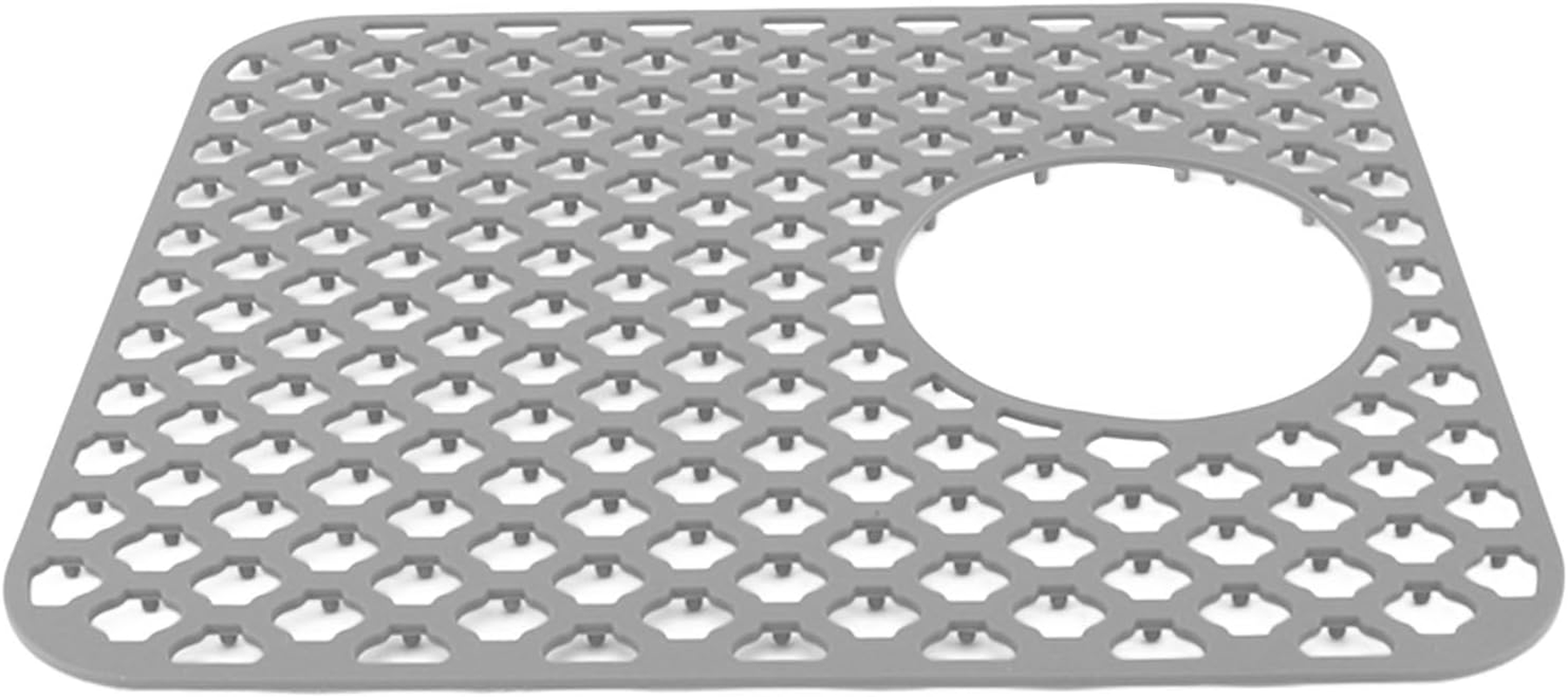 Silicone Sink Mat, 13.6 X 11.6 Kitchen Sink Protector Grid, Non Slip Sink Mats with 4.7 Rear Drain, Heat Resistant for Bottom of Farmhouse Stainless Steel Porcelain Sink (Grey)