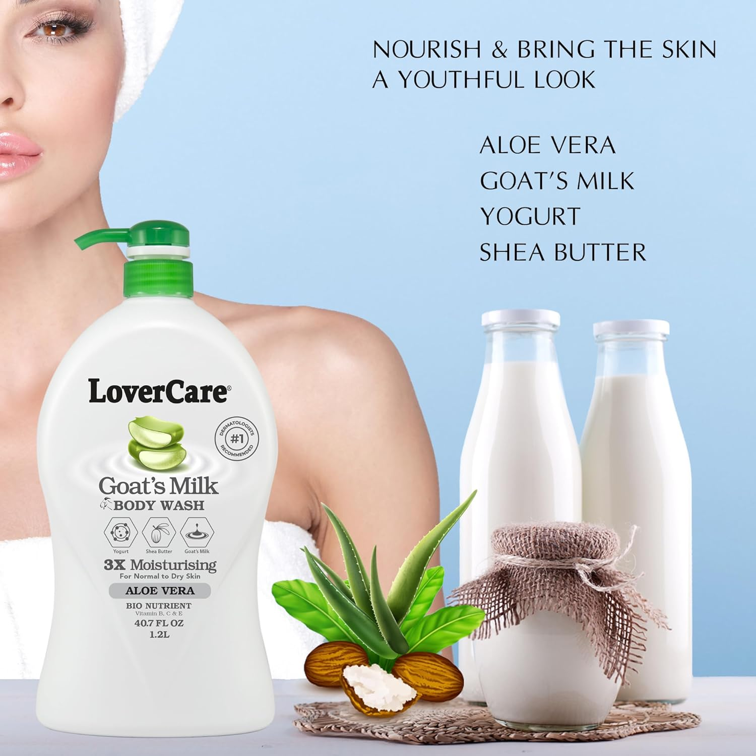 Combo Pack - Lovercare Goat'S Milk Body Wash Aloe Vera 1200Ml -Hand & Body Lotion 800Ml image number 1