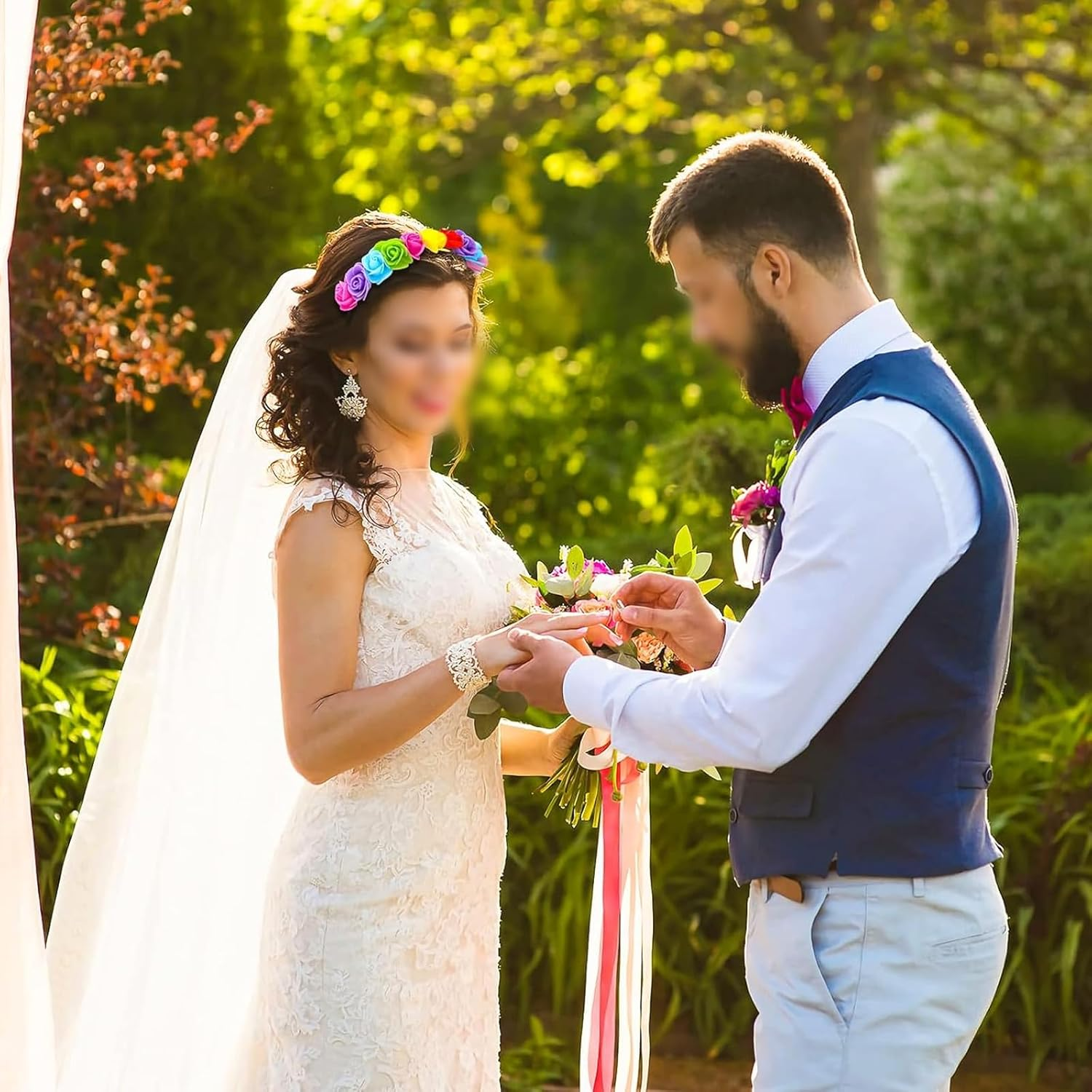 CENPEK 2Pcs Flower Crown Rose Headband Hair Accessories Floral Wedding Crown Rose Crown Hair Ring Hair Accessories Suitable for Festival Wedding Party Birthday Daily Wear image number 1