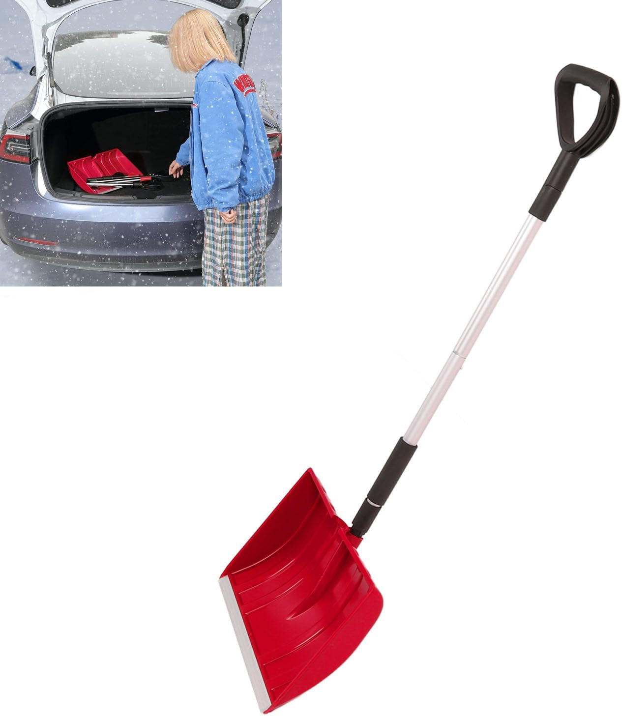 Snow Shovel, Collapsible Snow Removal Tool with Aluminum Handle, Portable Sand Mud Removal Shovel, Emergency Snow Shovel for Driveway, Car, Snowmobiles, Camping, Garden (Red) image number 5