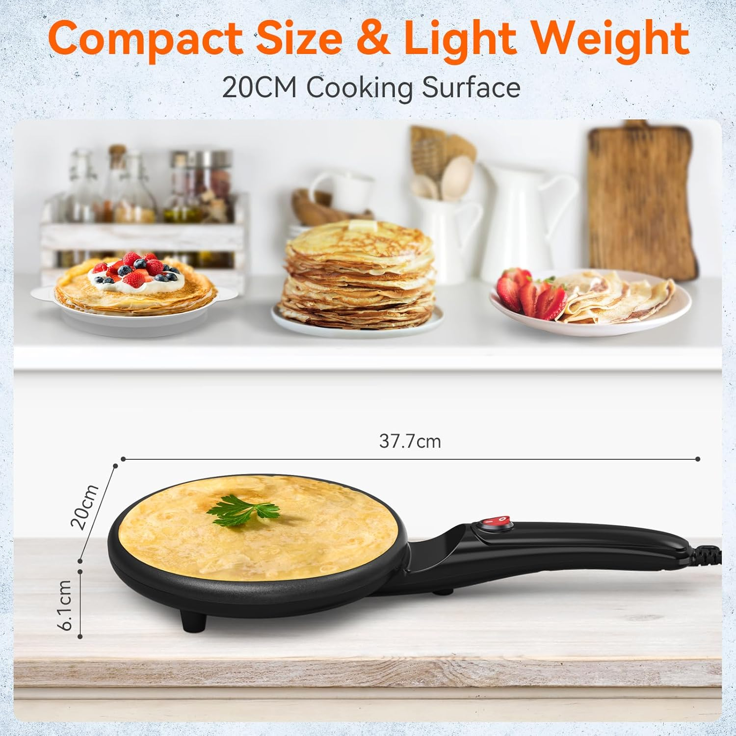 SNAILAR Crepes Maker, Electric Crepe Maker with Handle, Non-Stick Coating, Heating Surface with Diameter 20 Cm, 800 W, Automatic Temperature Control, Easy to Use, for Crepes, Pancakes and Taccos. image number 4