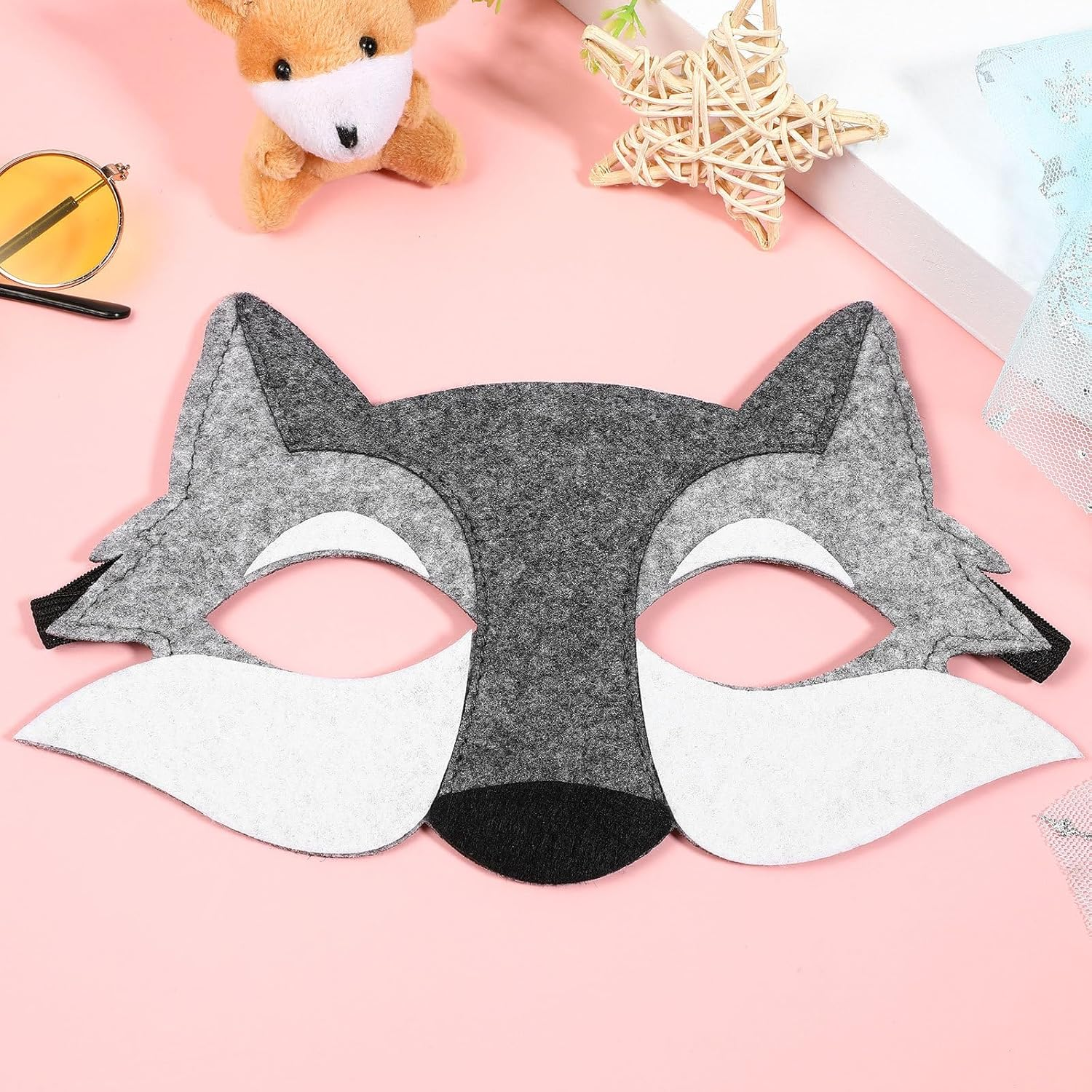 Jojofuny Kids Wolf Moving Jaw 3Pcs Animal Costume Mask Wolf Nose Wolf Party Supplies Animal Masks for Adults Wolf Party Masks Cosplay Mask Masquerade Mask Face Half Lovers Hairy Grey image number 6