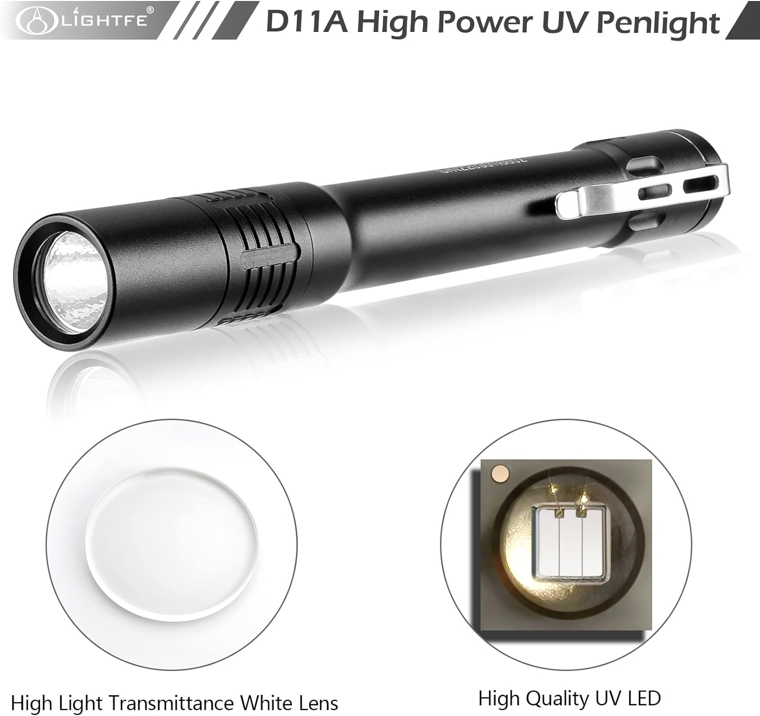 LIGHTFE D11A UV Flashlight 395Nm High Power Black Light - Ideal for UV Glue Curing, Rock and Mineral Identification, Fluorescent Agents, Pet Urine, Stain Detection, AC Leakage Detection image number 6