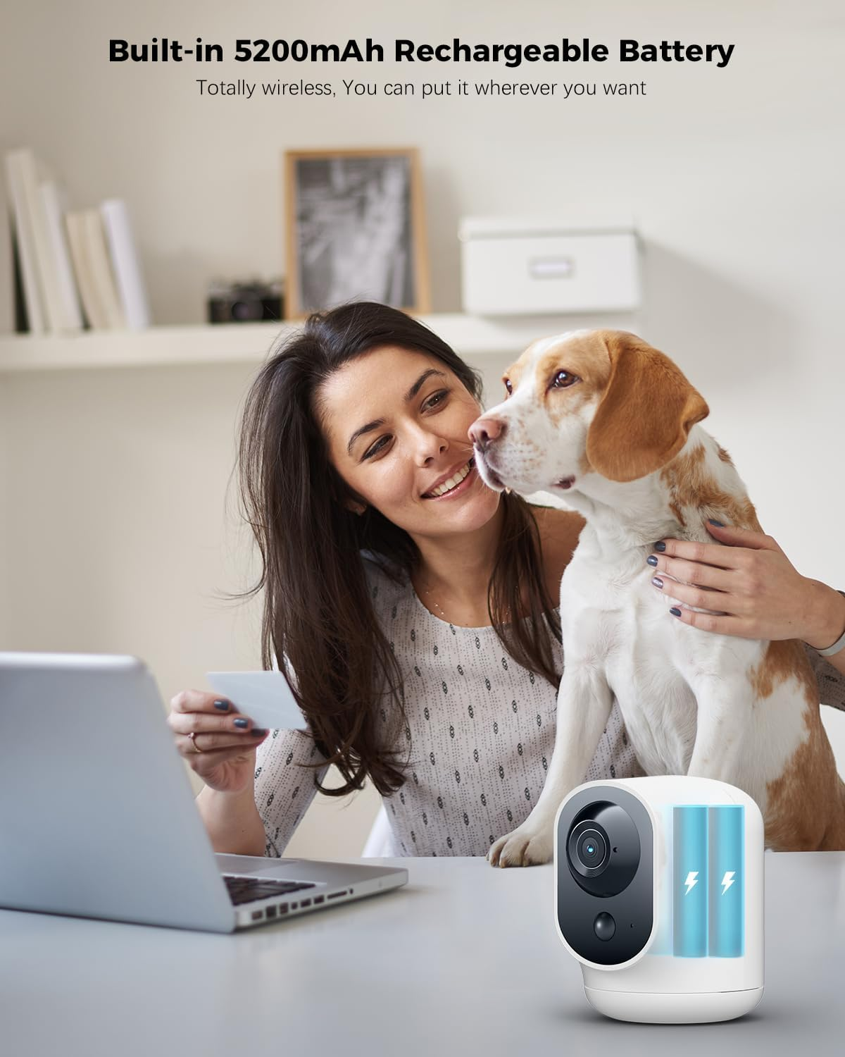 COCOCAM 2PCS 2K Indoor Pan/Tilt Security Camera with 5200Mah Battery, Wifi Camera, Wireless for Baby Monitor/Pet Camera/Home Security, AI Recognition, PIR Human Detection,Work with Alexa, 2.4G Wifi