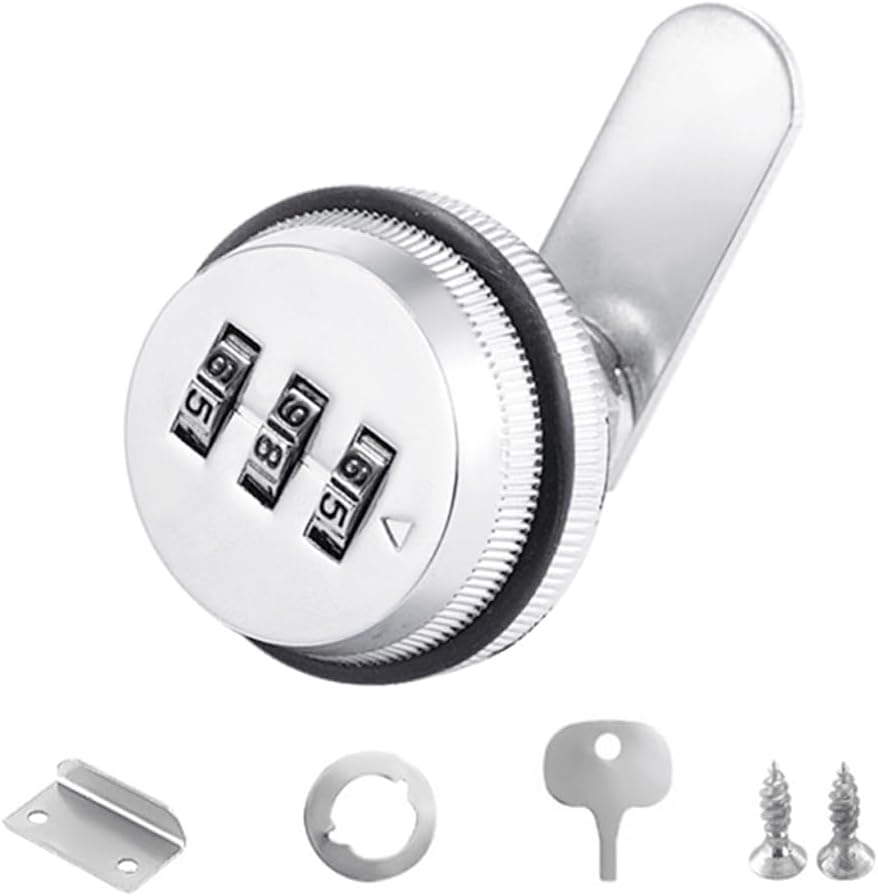 Drawer Combination Cam Lock Password Coded Lock, 3-Digit Security Cabinet Cam Lock for Office Home Mailbox Door Storage Cabinet, 3/4 Inch Cylinder Chrome Finish, Silver