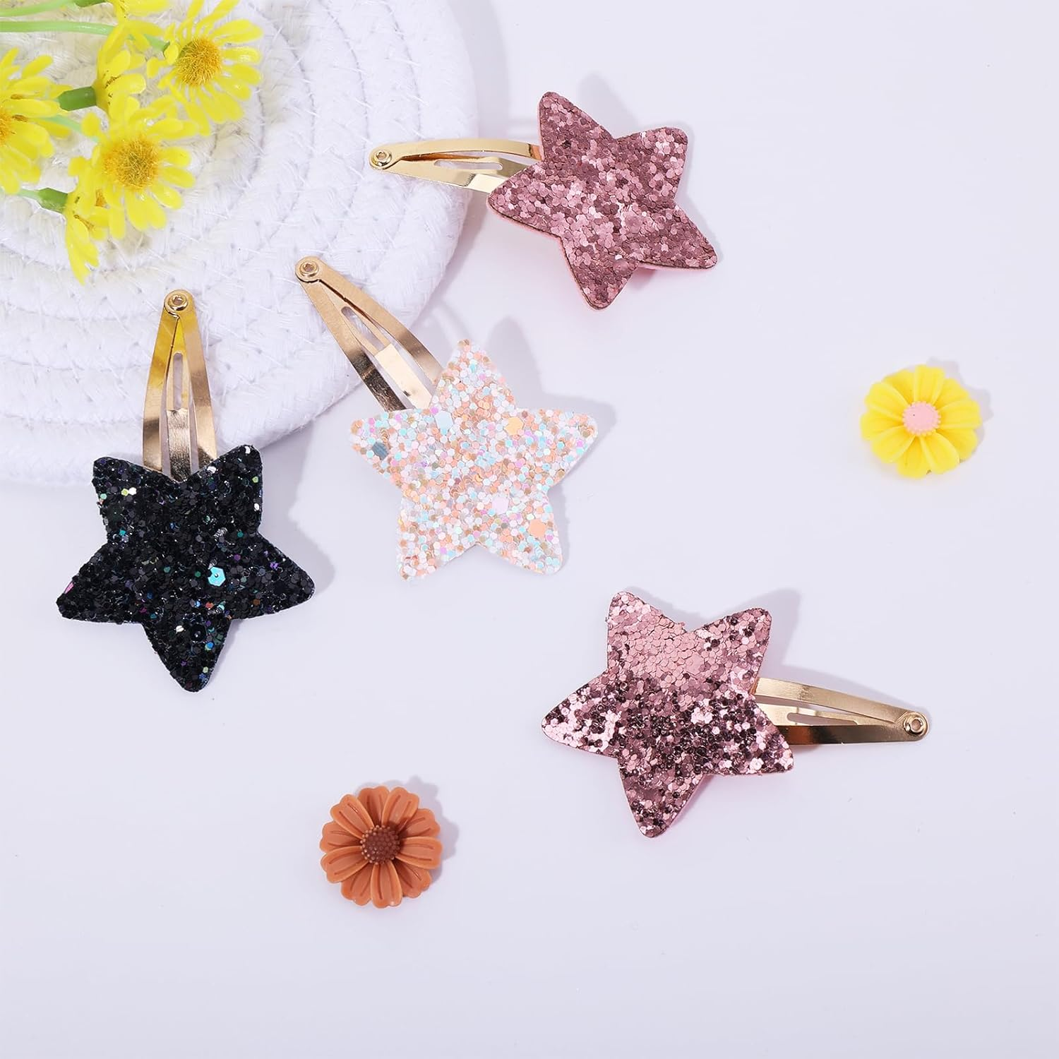 Teaaha 8 PCS Cute Star Clips Metal Snap Hair Pins Sparkly Fashion Hair Barrettes Styling Y2K Accessories for Toddler Women Girls Party Birthday Gift Supplies