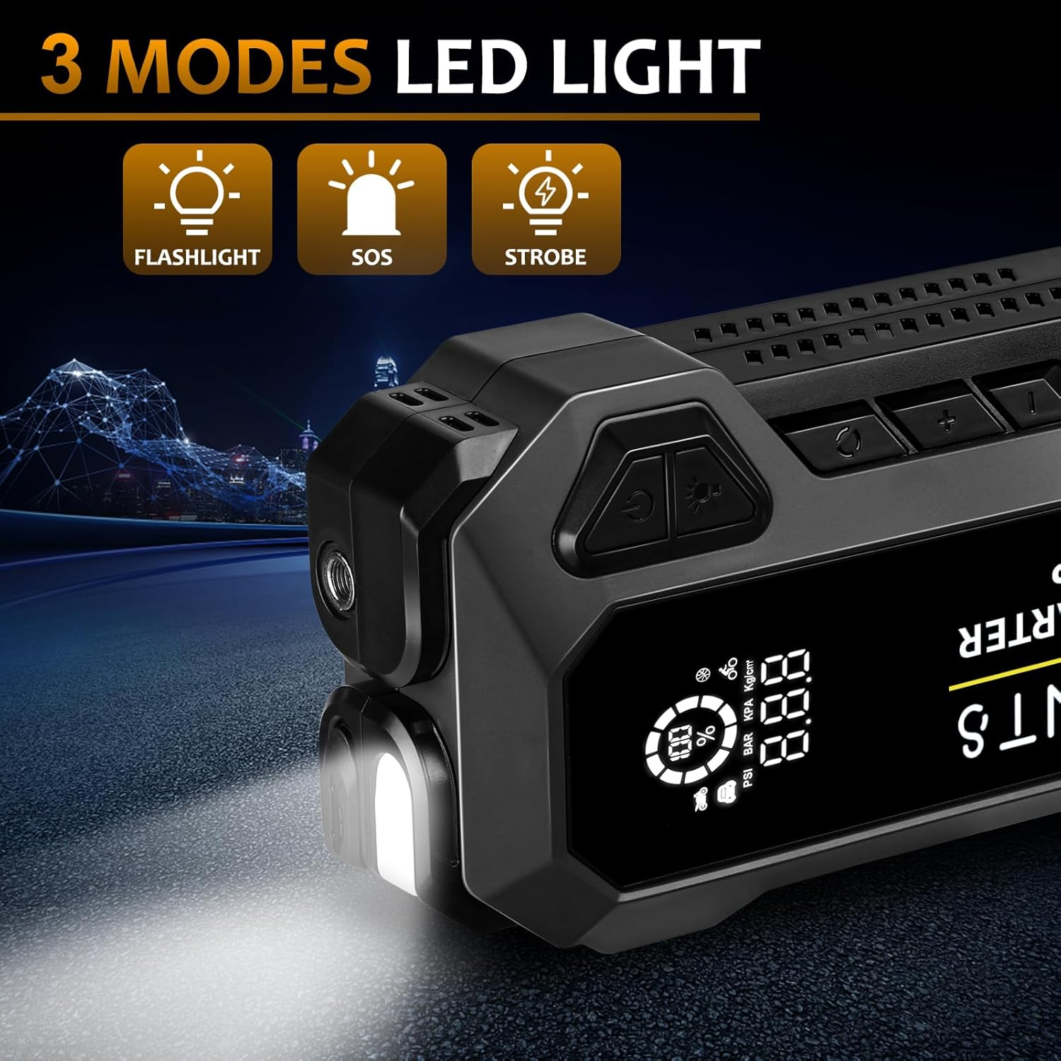 Car Battery Jump Starter with Air Compressor 4000A 12V Tyre Inflator, Power Bank Charger, Portable Jump Box Battery Booster Jumper Start Pack with USB QC 3.0,Up to 10.0L Gas/8.0L Diesel Engines image number 4