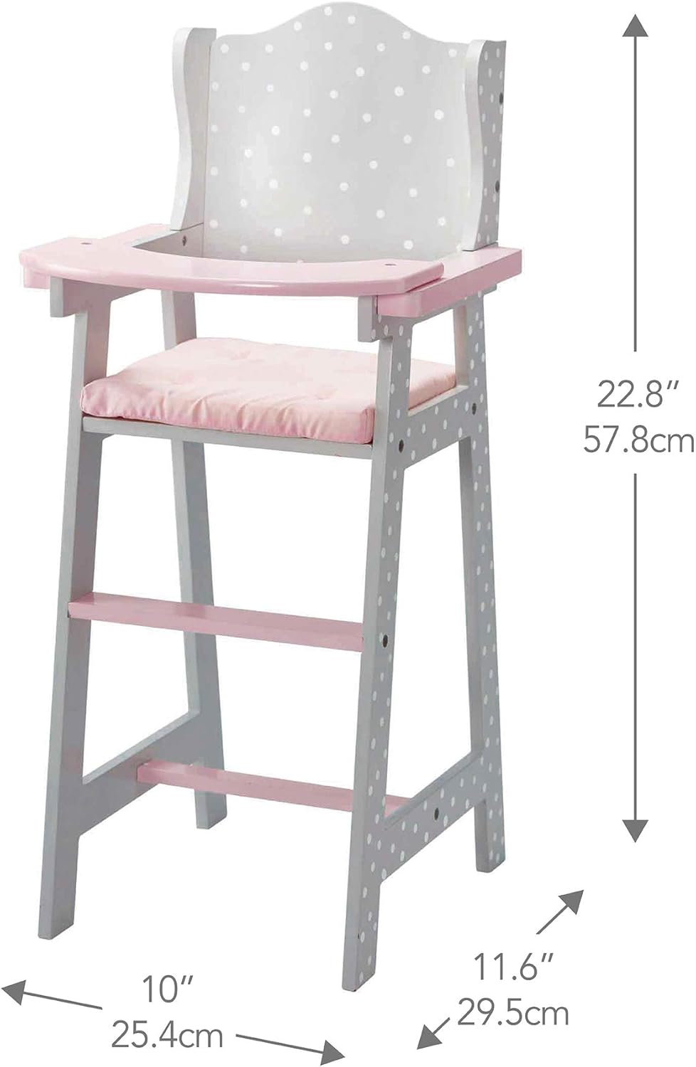 Olivia'S Little World - Polka Dots Princess Baby Doll High Chair, Feeding Highchair Toddler Wooden Doll Play Furniture - Gray, Fits 16 Inch Baby Doll,Multi Color image number 2