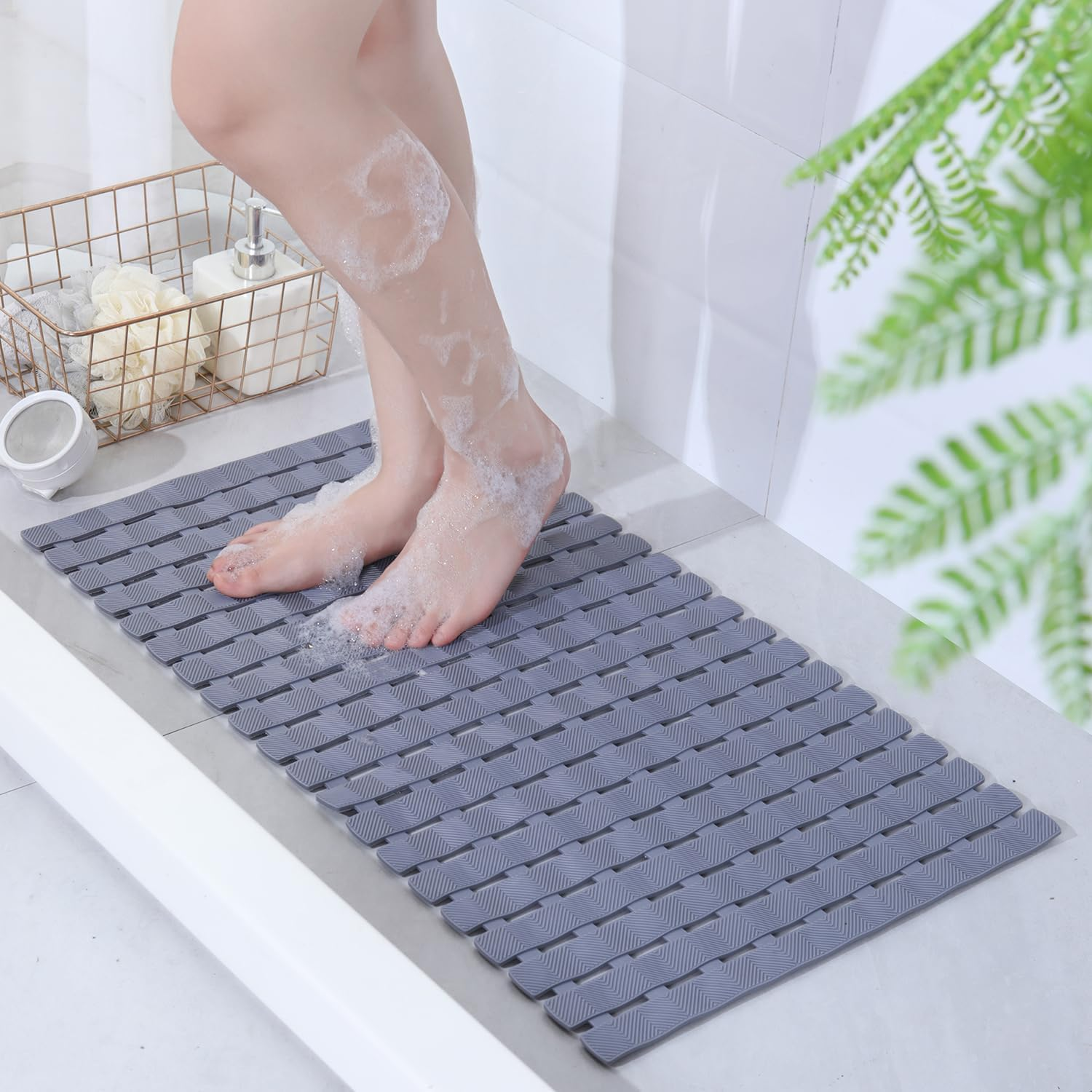 Mumoo Bear Non Slip Shower Pad, Bath Tub Shower Mat, Pet Dog Bathing Non-Slip Mat, Dog Bath Mat, Quick Drain Bathtub Mat with Suction Cups & Drain Holes for Bathroom, 27.1X15.7 Inch Grey image number 3