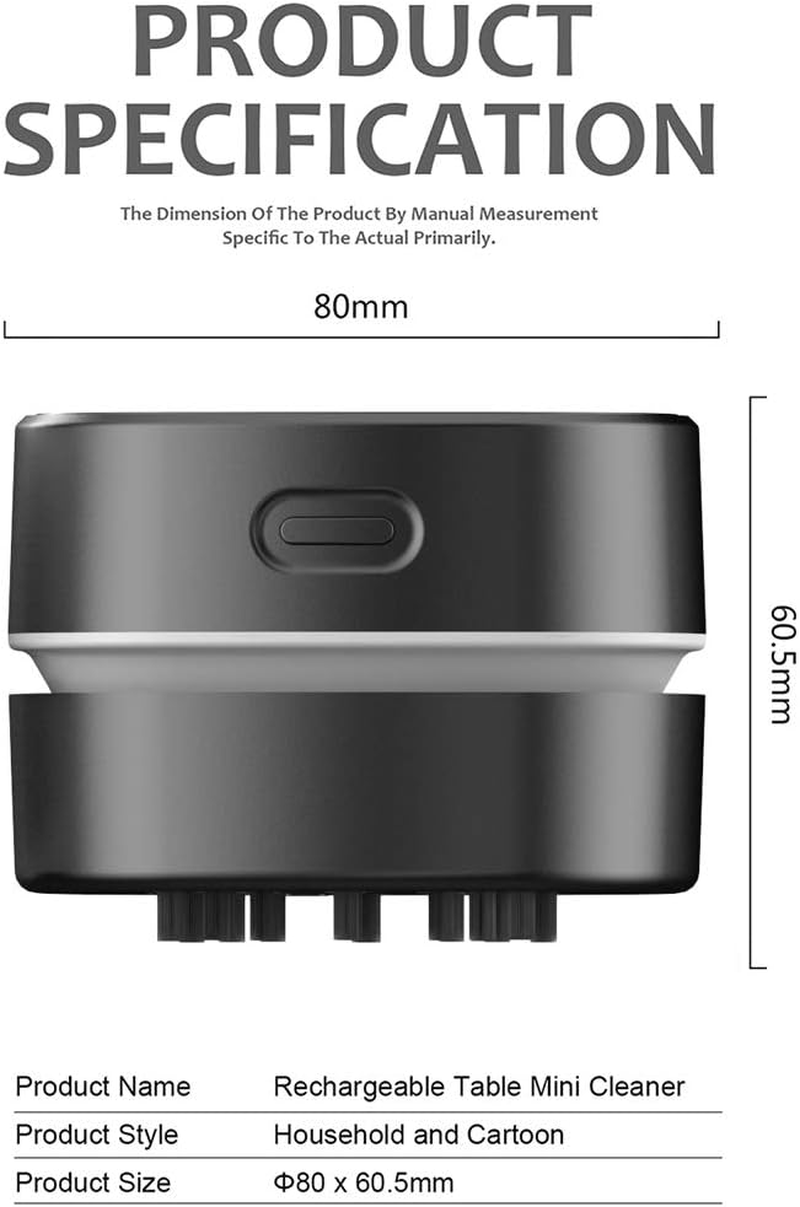 ODISTAR Desktop Vacuum Cleaner,Mini Table Dust Sweeper Energy Saving,High Endurance up to 400 Mins,Cordless&360&ordm; Rotatable Design for Cleaning Hairs,Crumbs,Computer Keyboard (Black Charging)