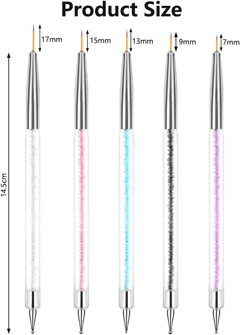 BUTBU Pack of 5 Nail Art Brushes, Double End Nail Art Liner Brush, Nail Design Brush, Painting Art Design Brush Set, Nail Dotting Drawing Tool for Long Lines, Thin Details (Colour Mix) image number 4