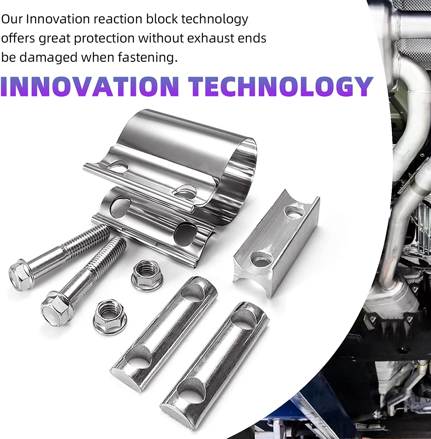 Swpeet 2Pcs 2.75 Inch Stainless Steel Exhaust Clamp, Lap Joint Band Clamp Exhaust Clamps Pipe Repair Parts, Butt Joint Exhaust Band Clamp Sleeve Coupler for Exhaust Pipes Mufflers image number 1