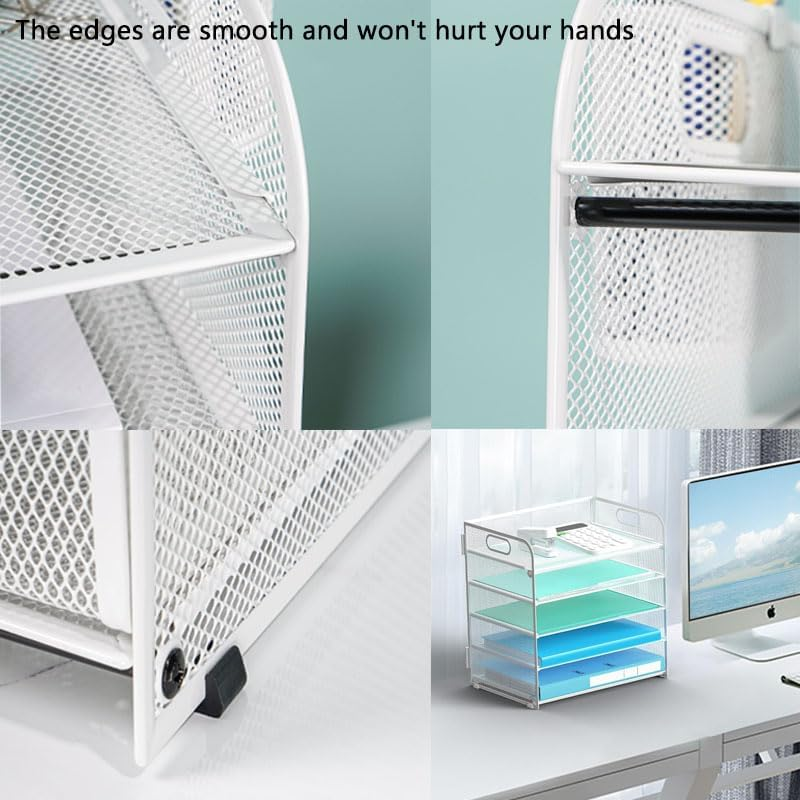 5-Tier Mesh Desk File Organizer with Handle &ndash; Black Letter Tray for Office, Home, School,Paper Sorter & Document Organizer (Black) image number 3