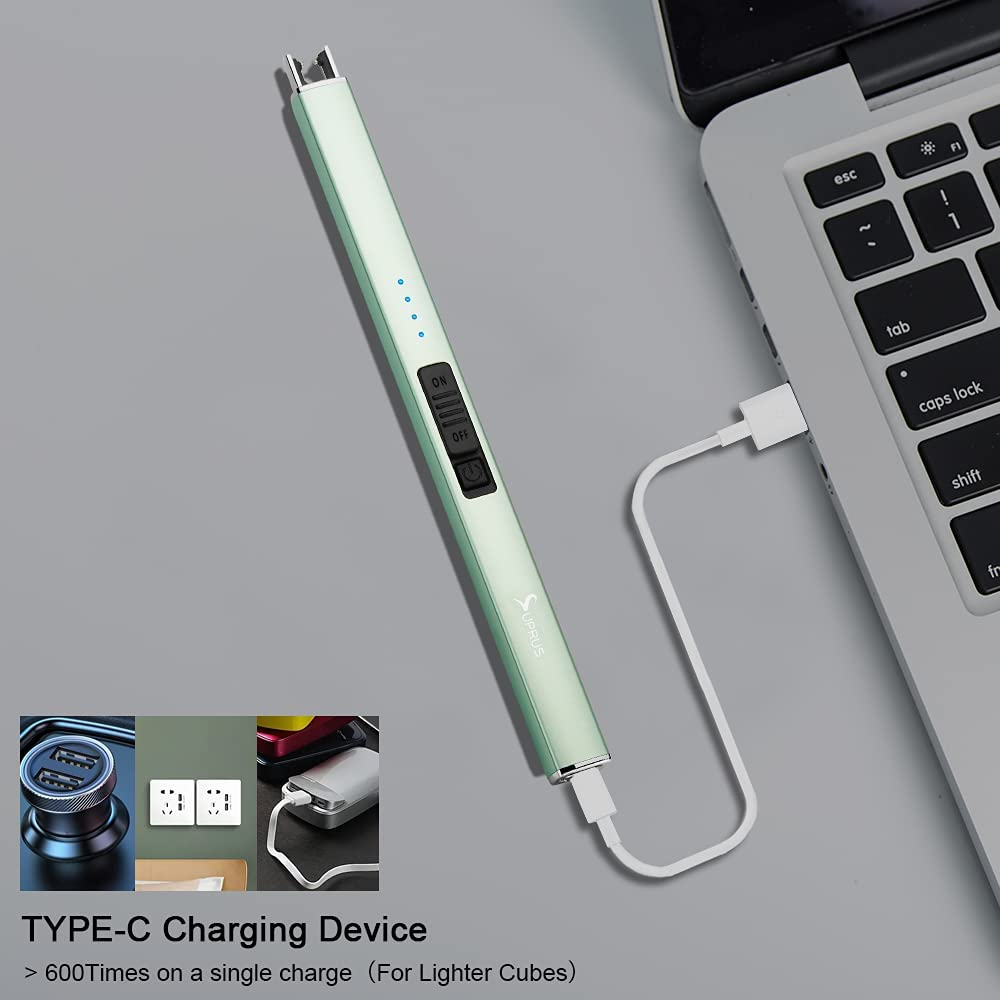 SUPRUS Electric Arc Windproof Lighter Flameless USB Rechargeable Lighter with Safety Lock for Candle BBQ Camping (Green) image number 3