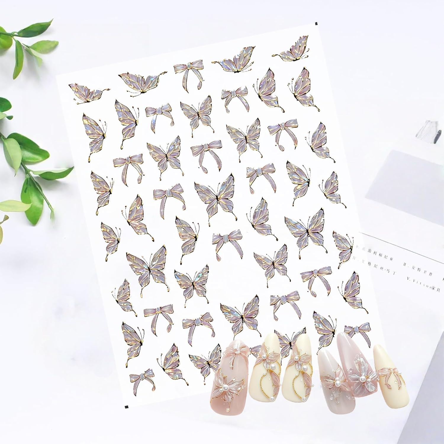 Jeyzuroa Nail Stickers for Nail Art, 5D Embossed Angel Nail Stickers Decals, Jelly Butterfly Manicure Accessories for Women Girls DIY Nail Art Decorations Supplies