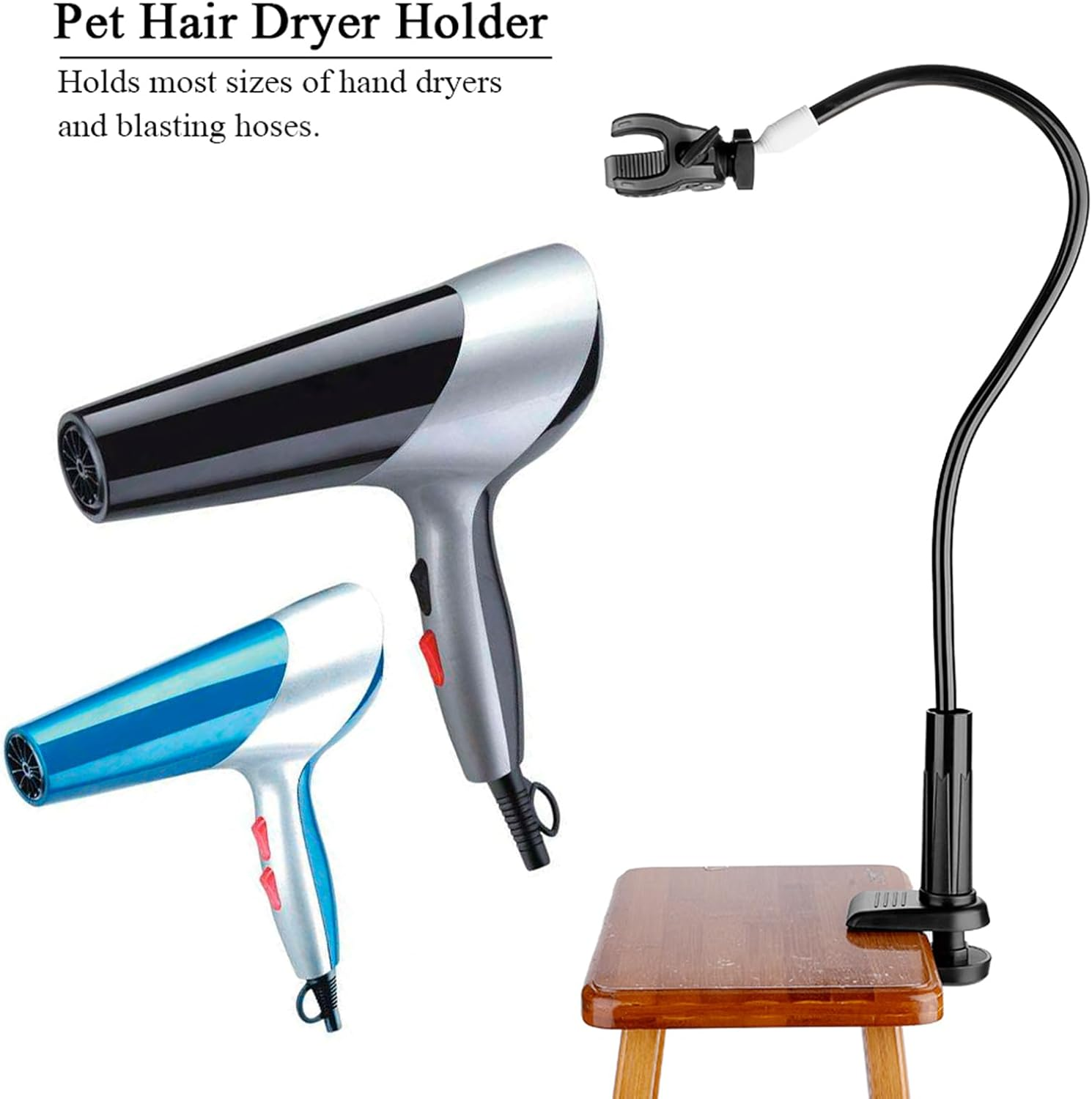 Pet Hair Dryer Holder, Hair Dryer Stand, 360 Degree Rotation, Hands-Free, Pet Hair Dryer Stand for Grooming Dogs and Cats image number 2