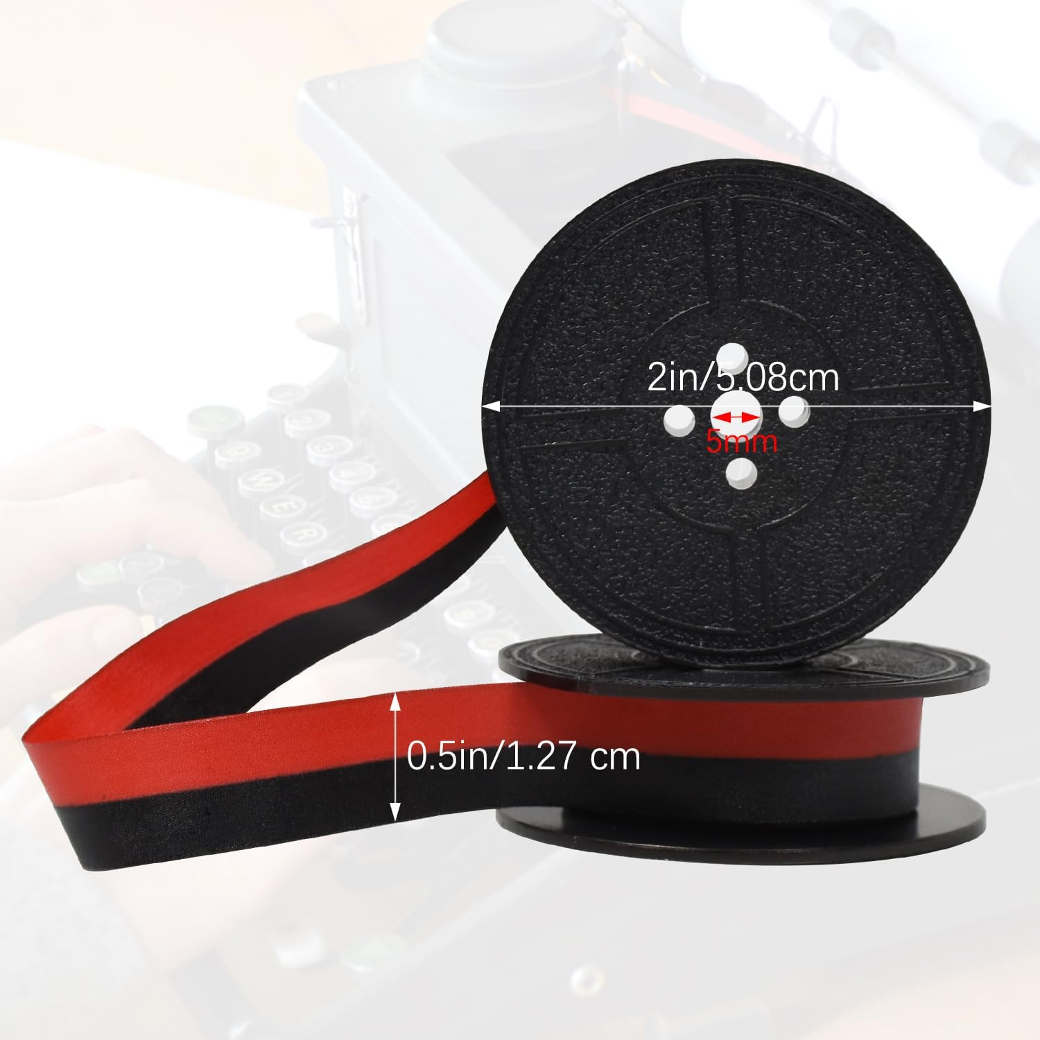 4 Pairs Universal Typewriter Ribbon Twin Spool Typewriter Ink Ribbon Replacement Pack Compatible with Most Typewriter (Black-Red,Black) image number 1