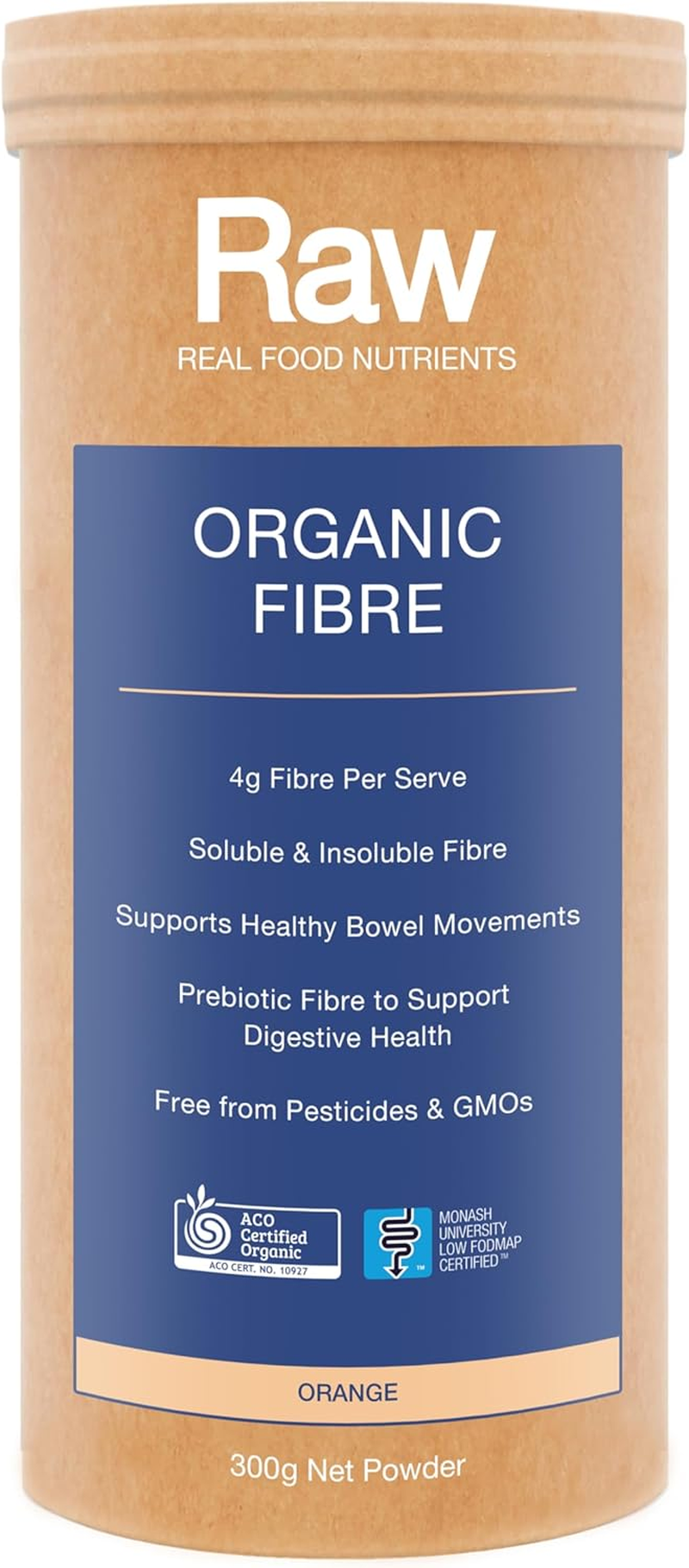Raw Real Food Nutrients Organic Fibre &ndash; Gut Health & Regularity Support | Low FODMAP Prebiotic from Green Banana | Plant-Based, Vegan, Certified Organic, Irritation-Free, Orange &ndash; 300G