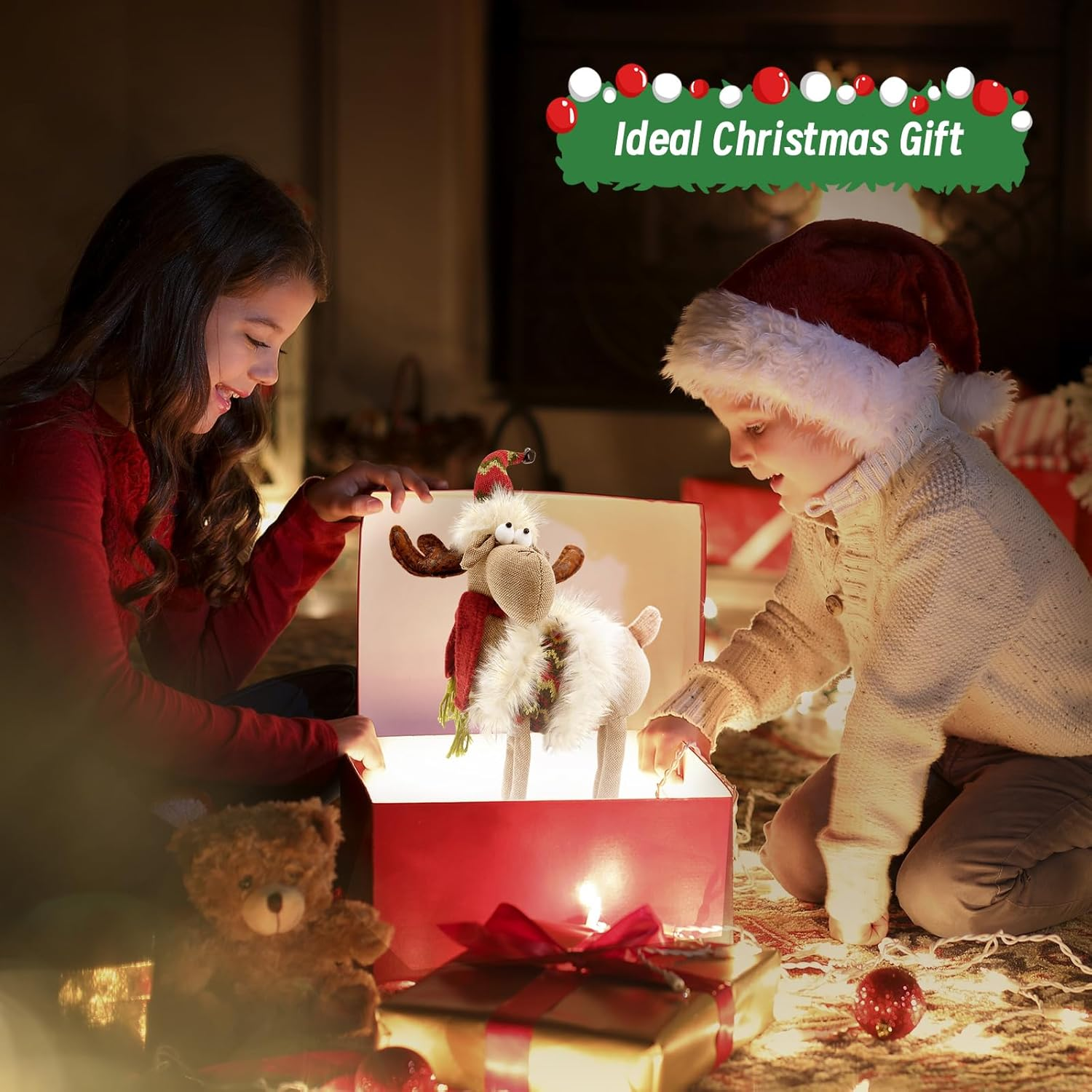 Yuqi Reindeer Christmas Decoration, Plush Xmas Deer Gnome, Handmade Swedish Santa Elk Figurines Tomte Gnome with Bell Reindeer Horns Ornaments, Home Table Decor image number 5