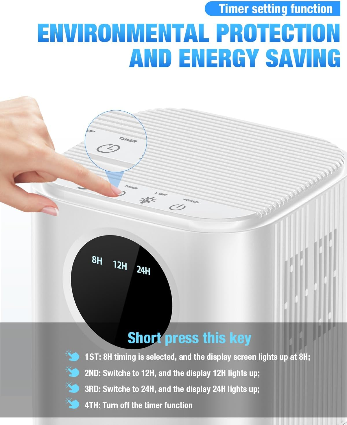 1700Ml Dehumidifier, [Timing Function] Homtronics Small Dehumidifier for Home up to 25㎡, Quiet Sleep Mode, Auto Shut-Off, 7 Colorful Light, Ideal for Bedroom, Closet, Basements，Rv, Moisture Absorber image number 5