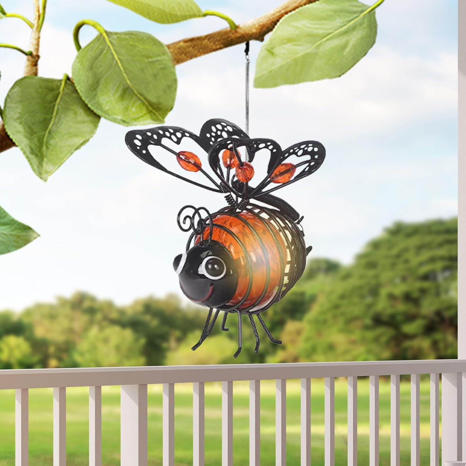 Hanging Solar Bee Lights Outdoor, Waterproof Hanging Bee Garden Lights, LED Garden Solars Light Ornaments for Patio Balcony Yard - Orange image number 2