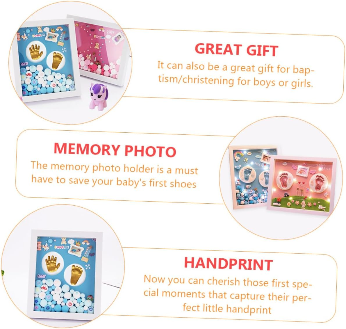 Kisangel 1 Set Handprint Footprint Keepsake Frame Kit Newborn Memory Photo Holder DIY Milestone Boys with Ink Pad Capture Precious Memories image number 2