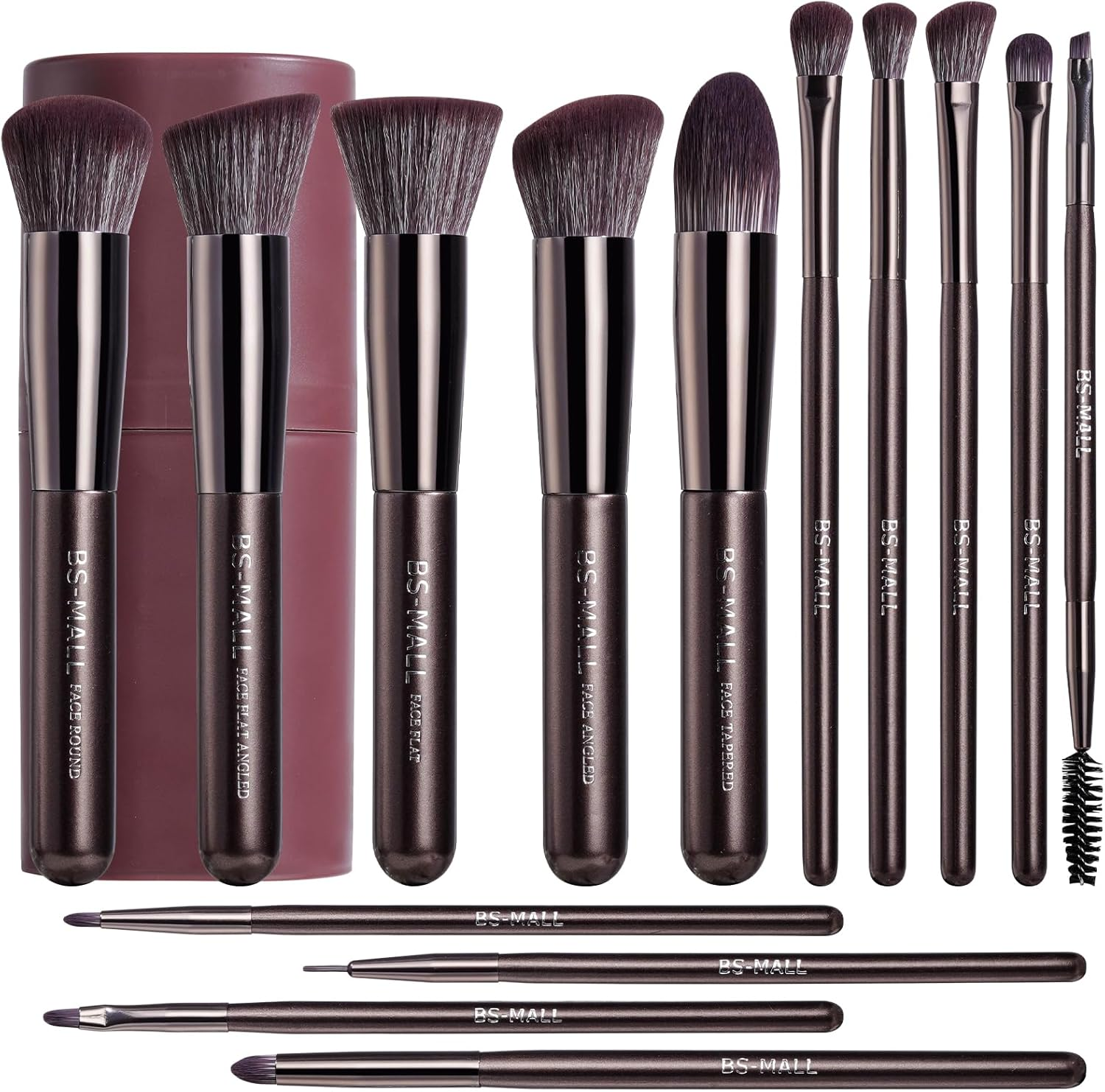 BS-MALL Makeup Brushes Kit &ndash; Professional Makeup Tools with Travel Case, Includes Foundation, Powder, Concealer, Lip & Eyeshadow Brushes for Daily Use & Versatile Occasions (Aluminum Tube Coffee)