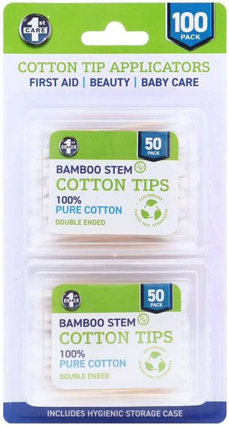 Leona Co 100/200/300 Pack Bamboo Cotton Tips, Double Ended Pure Cotton Swabs, 70Mm Eco-Conscious Bpa-Free Stems | Hygienic Storage Cases, Travel-Friendly (100)