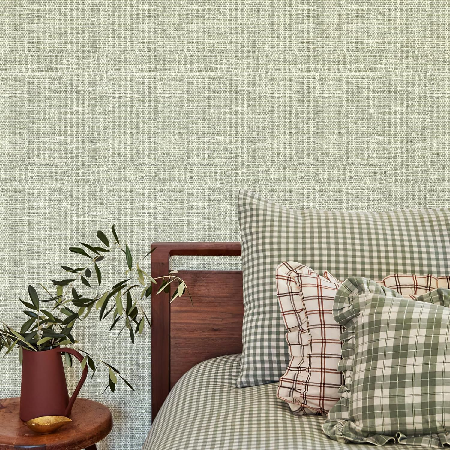 Simon&Siff Green Textured Grasscloth Peel and Stick Wallpaper 17.7"X118" Neutral Faux Grassweave Waterproof Self Adhesive Removable Wallpaper Mural for Home Decor Bedroom Kitchen Cabinet