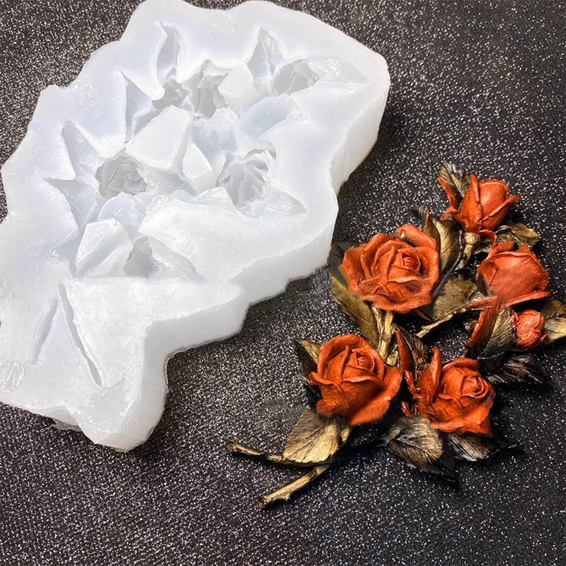 Fineinno 3D Rose Flower Silicone Molds for Epoxy Resin,Floral Crystal Molds with Stems Bouquets Branch Casting Mould for Fondant Chocolate Candy Soap image number 5