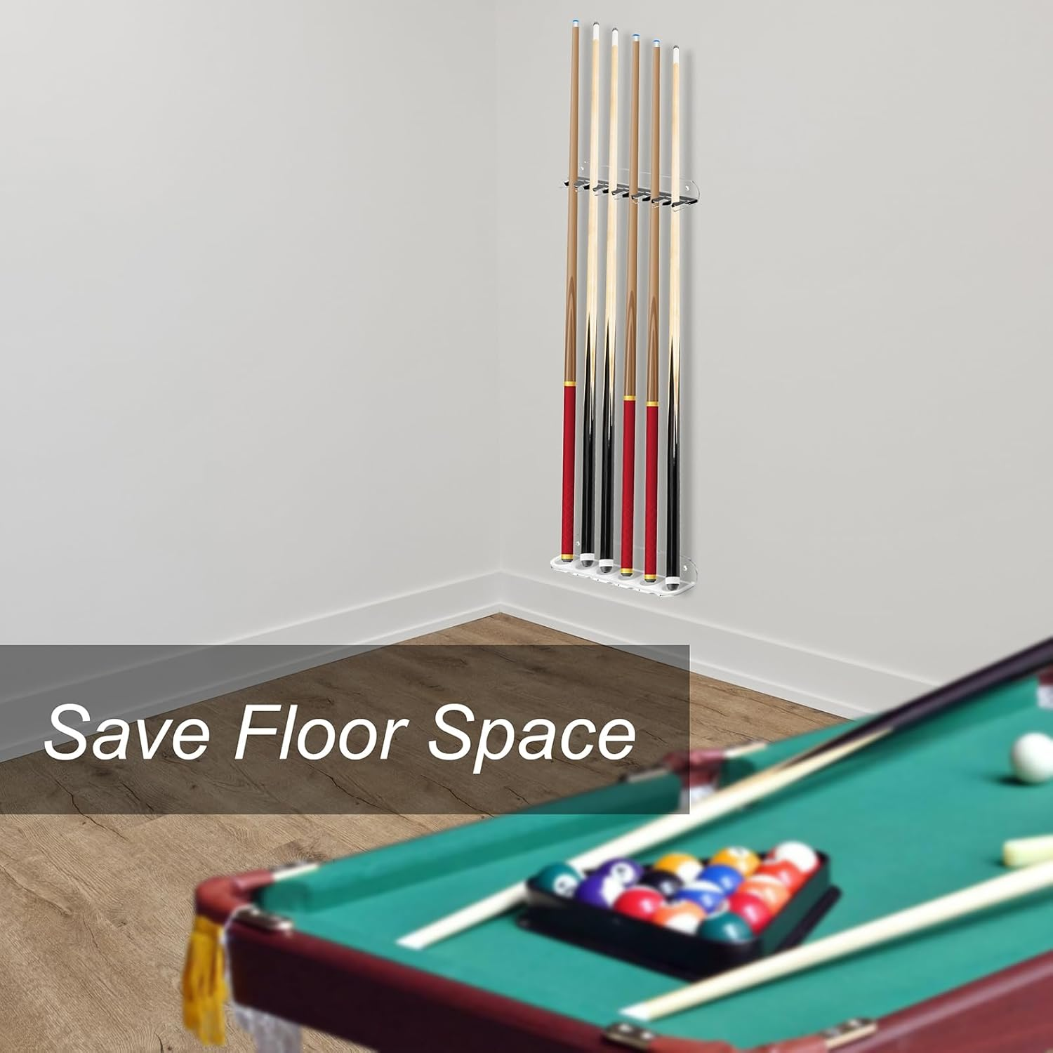 Cosmos Acrylic 2-Piece Billiard Cue Rack Wall Mount Billiard Stick Holder Wall Rack, Eva Foam Cue Clips Holds 6 Pool Cues, Billiard Pool Equipment Accessories (Transparent Clear) image number 1