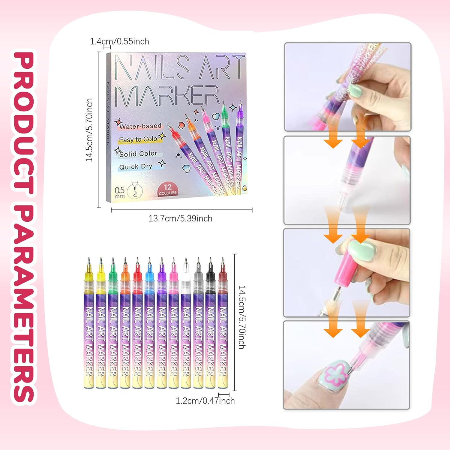 12 Colors Nail Art Pens Set, Nail Art Markers for Gel Nails 0.5Mm Waterproof Quick Dry 3D Acrylic Paint DIY Nail Art Doodle Pens for Home Nail Salon on the Go image number 5