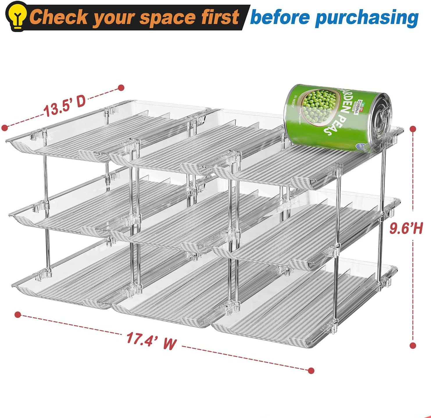 STORICANS Can Storage Organiser for Pantry ,Adjustable Height and Width Canned Goods Organiser, Soup Can Organiser Holds up to 36 Cans Food Dispenser Holder for Fridge,Kitchen Cabinet , 3 Tier(3 * 3) image number 1