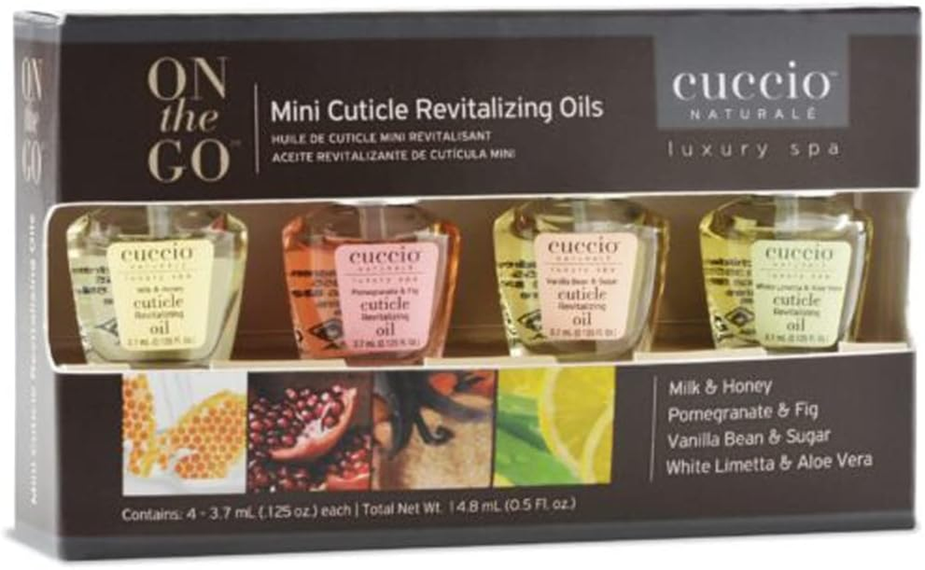 Cuccio Naturale Mini Cuticle Revitalizing Oils - Hydrating Oils for Instant Cuticle Repair for Dry Skin and Nails - Paraben and Cruelty-Free Formula - Four Soothing, Spa Quality Fragrances - 4 Pc