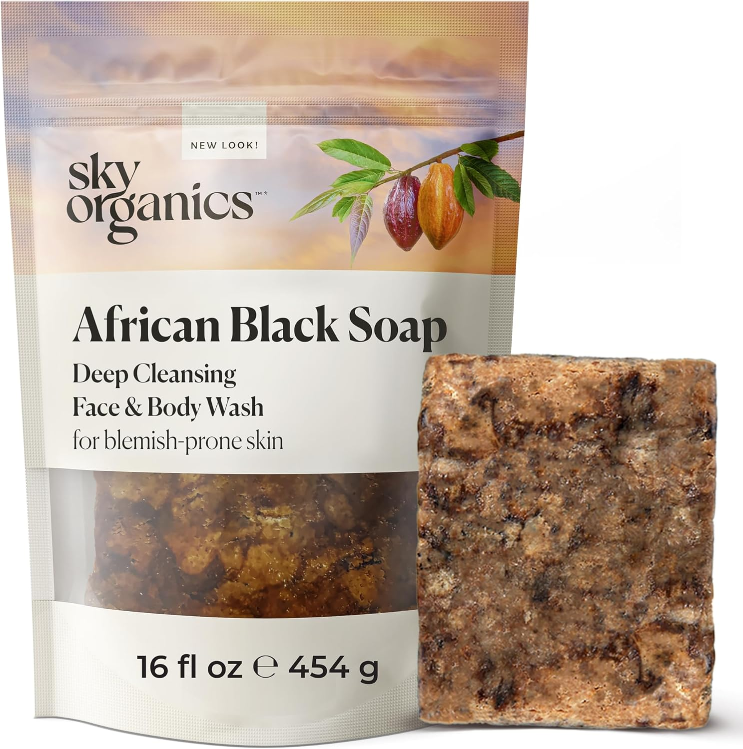 African Black Soap by Sky Organics I 1 Pack X 453 G I Raw Soap Ideal for Acne, Dry Skin, Face & Body Wash, Authentic Black Soap from Ghana with Cocoa, Shea Butter & Aloe image number 2