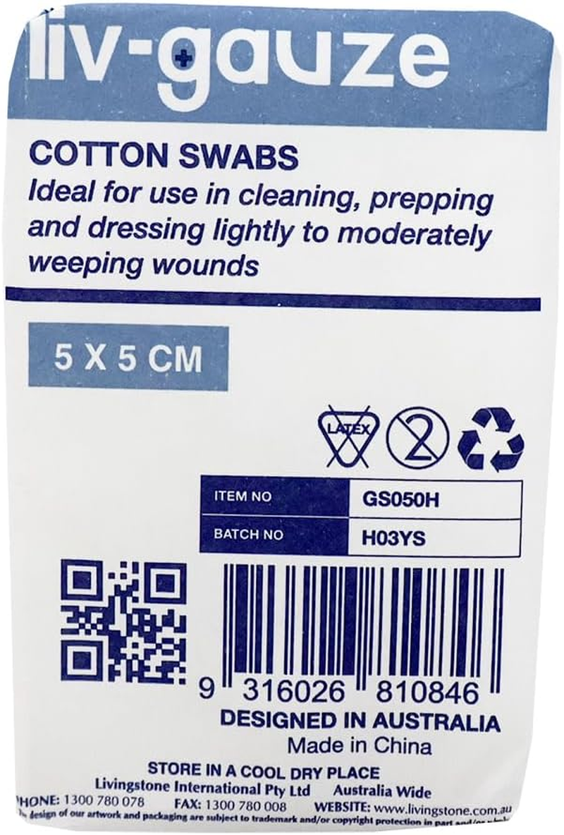 LIV GAUZE SWABS 5X5CM 8PLY NONSTERILE 100Pct COTTON 100/PK image number 1
