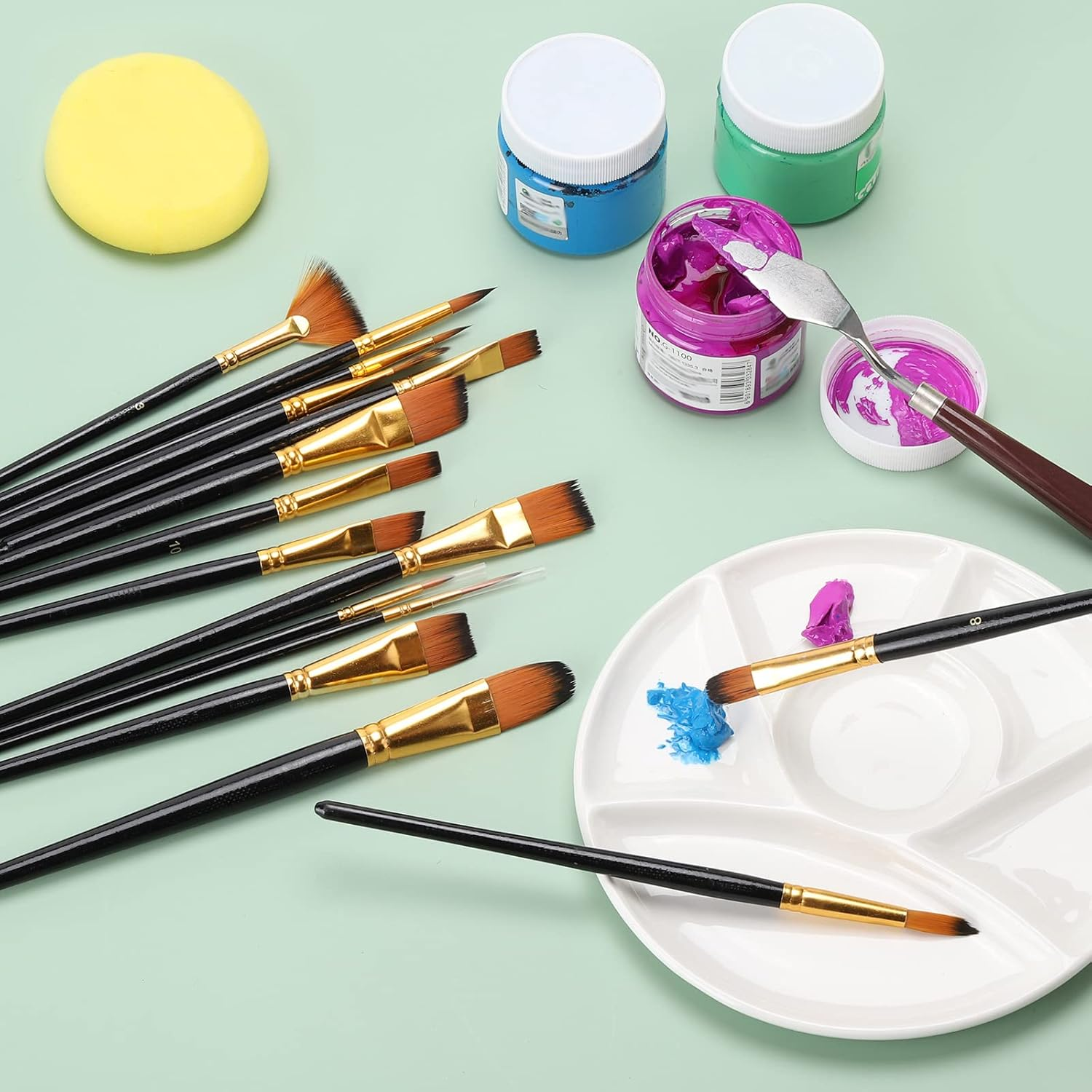 15 Pieces Paint Brush Set with 1 Palette Knife and Organizing Case - Painting Brushes for Kids, Adults or Professionals - Perfect for Your Watercolor, Oil or Acrylic Painting Art image number 6