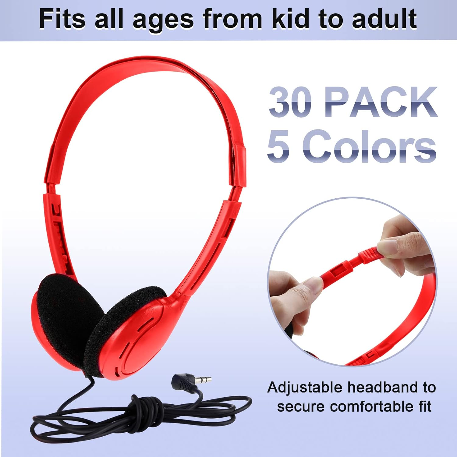 Yunsailing 30 Pack Class Set Headphones for Kids Students Bulk School Classroom Headphones over Head Earphones on Ear Earbuds Adjustable with 3.5 Mm Jack for Child Children Adults (Retro Colors) image number 6
