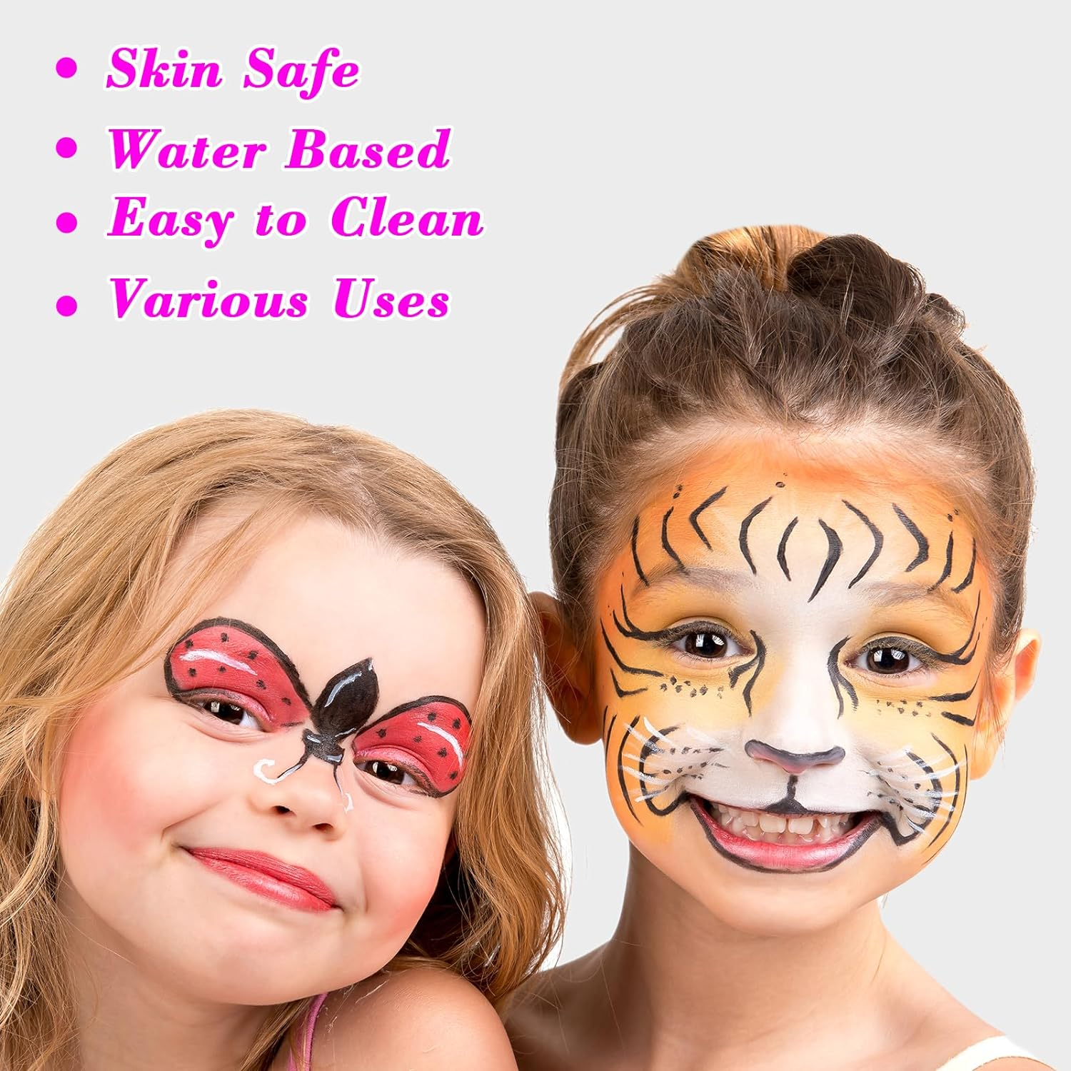 Face Painting Kit for Kids, 24 Colours Washable Face Painting Kit with Stencils, Professional Body Face Paint 24 Stencils, Sponge, for Party, Christmas, Body Paint, Makeup Kit image number 5