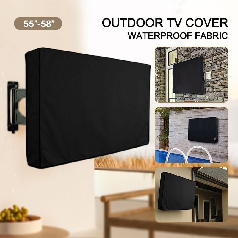 Leona Co Waterproof Outdoor TV Cover for 30-65 Inch TV with Bottom Cover, Dustproof and Weatherproof TV Screen Protectors with Remote Control Pocket for LED, LCD, OLED Flat Screen Tvs (For 55-58" TV) - For 30-32" Tv image number 2