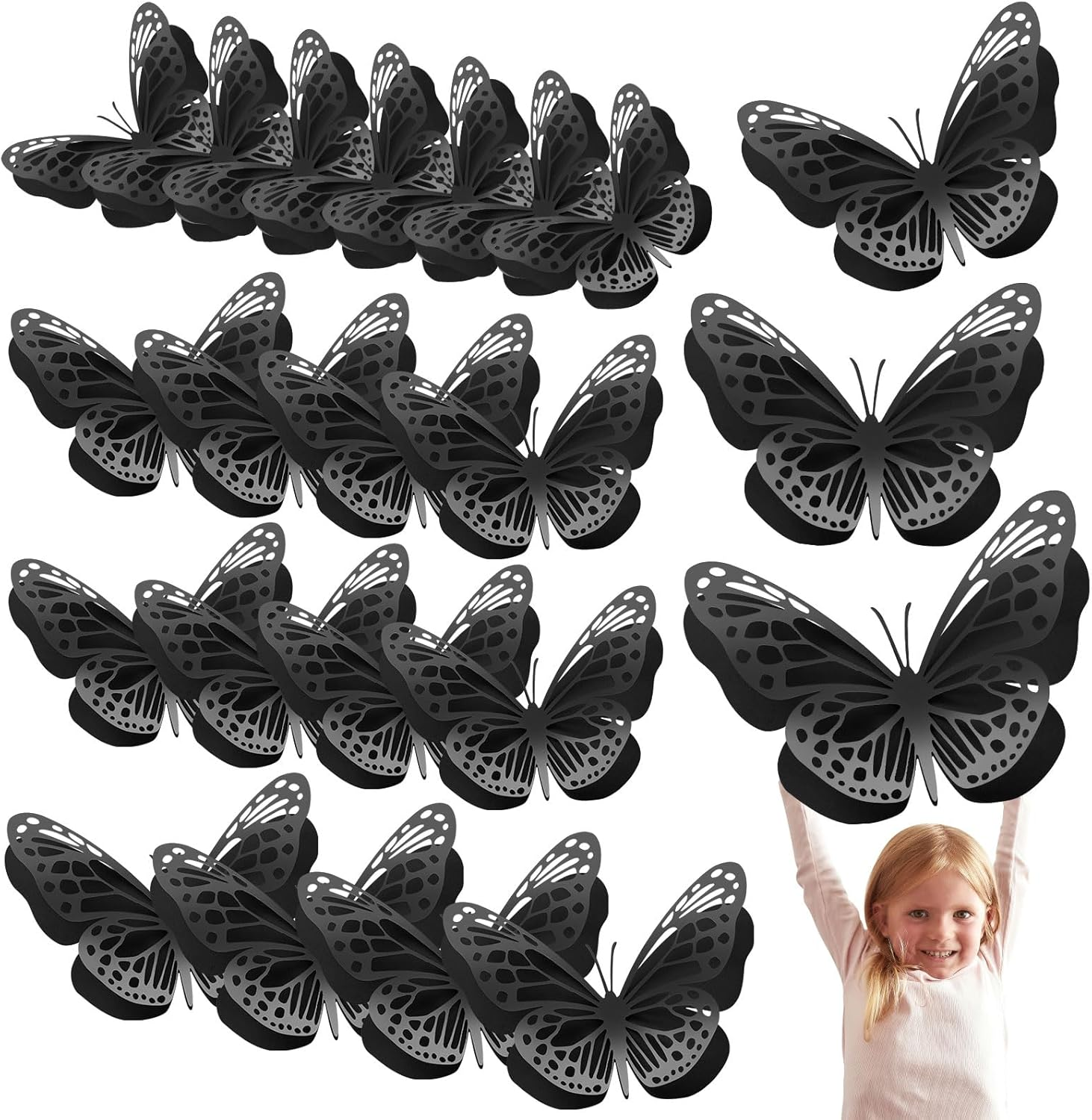 Geosar 20 Pcs 3D Large Butterfly Party Decoration 2 Layer Giant Paper Butterfly Stickers Big Butterfly Wall Decoration Set Large Butterfly for Birthday Baby Shower Nursery (Gold,Pink)