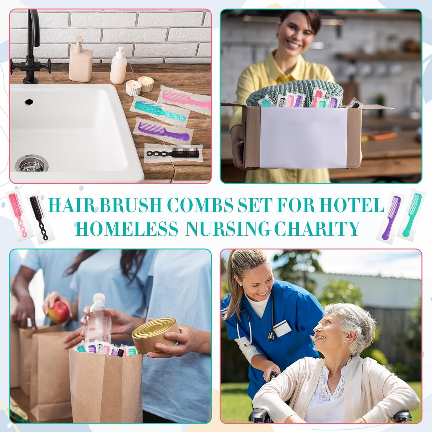 Baderke 200 Pcs Hair Brushes & Combs Set - Nylon Bristles & Plastic Handles - Suitable for Curly Hair - Women, Men & Shelter Use - Multicolor image number 2