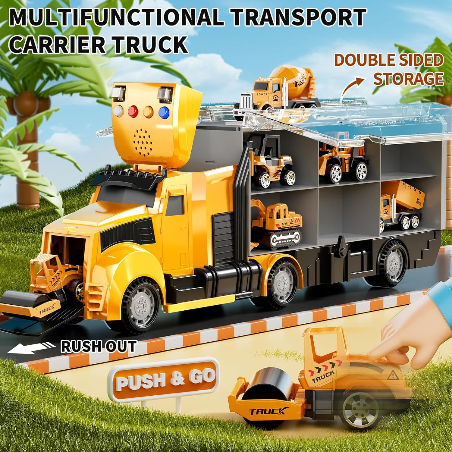 Construction Trucks Toy Set with Play Mat, Carrier Truck Play Vehicles Set for 3 4 5 6 Years Old Boys Kids, Die-Cast Car Toy for Toddlers 3-4 Years, Birthday Gifts Toys for 3-9 Year Old Boys image number 2